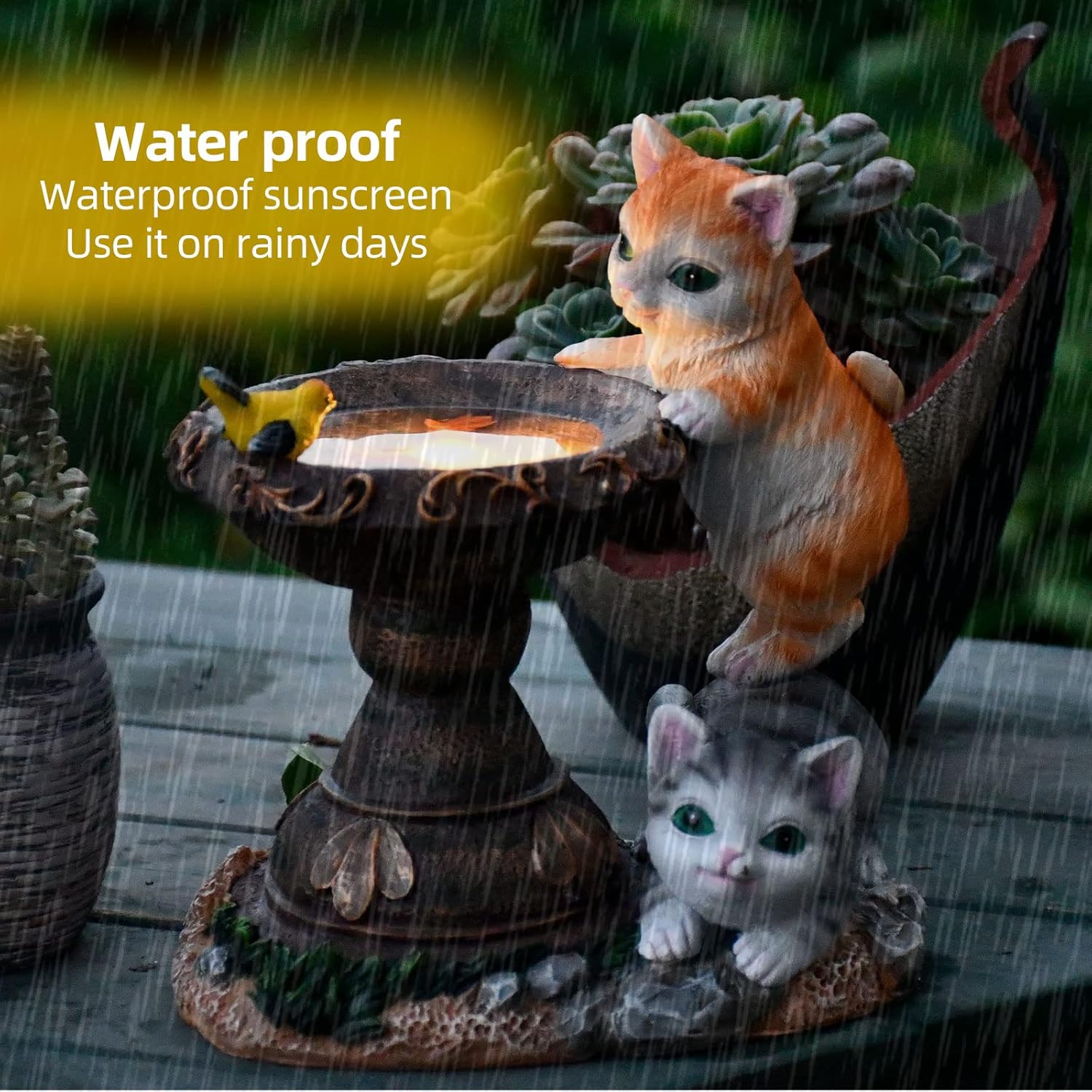 Cat Garden Figurines Outdoor Decor Solar Statue with LED Lights for Pa