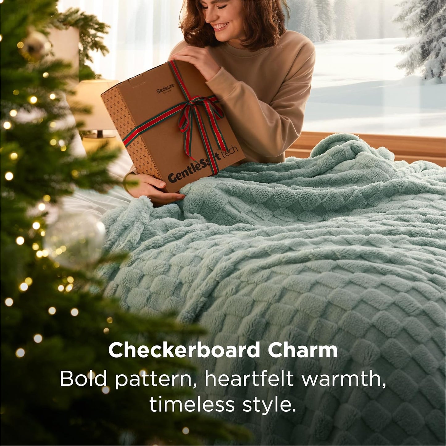 Bedsure GentleSoft Sage Green Throw Blanket for Couch - Checkered Fleece Blankets Gifts for Women Men Girls, Cute Soft Cozy Spring Throw for Bedroom Home Decor Gifts, 50x60 Inches