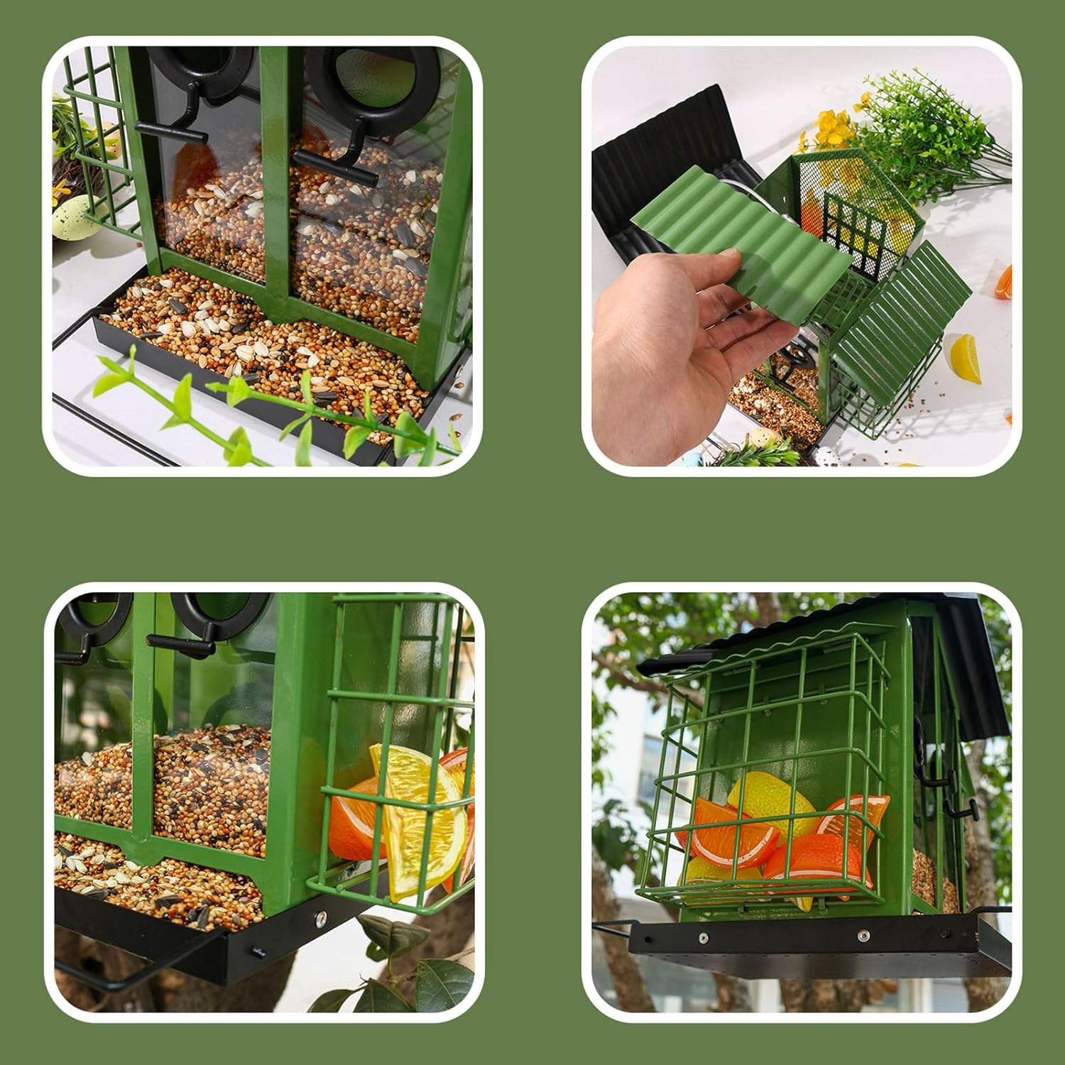 Decorative Outdoor Bird Feeders Squirrels Proof Double Roof Metal Bird