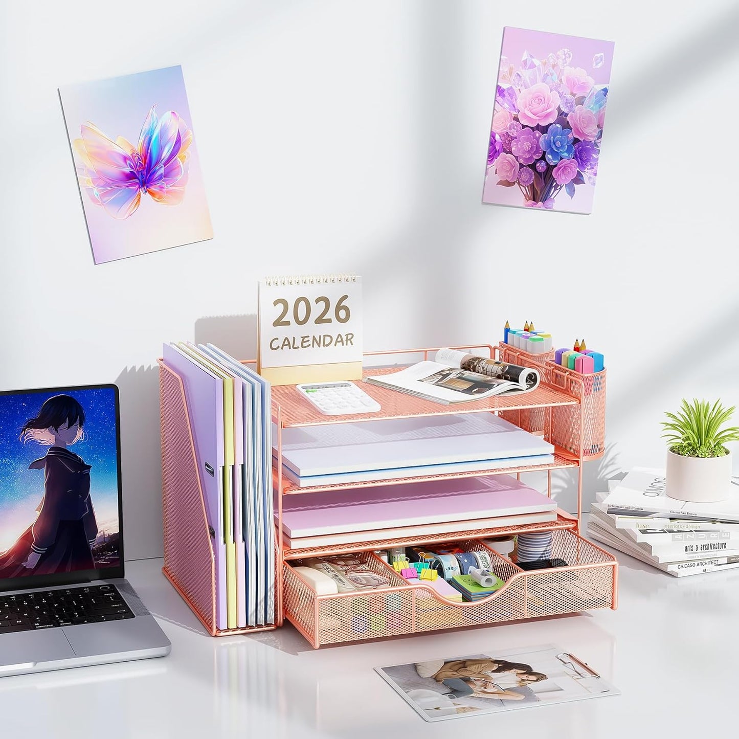 gianotter Desk Organizers and Accessories with File Holder, 4-Tier Des