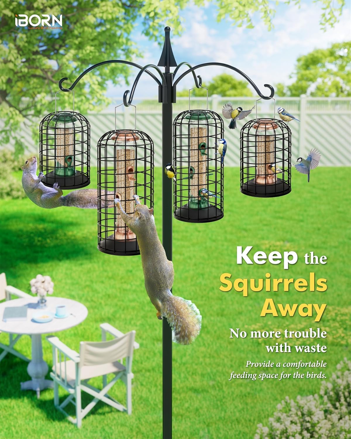 iBorn Bird Feeders Hanging - Squirrel Proof Bird Feeders for Outdoors, Pigeon Proof Caged Feeder, Heavy Duty All Metal Copper 14 Inch, Hanging Cage Feeder for Mix Seed Blends & Garden