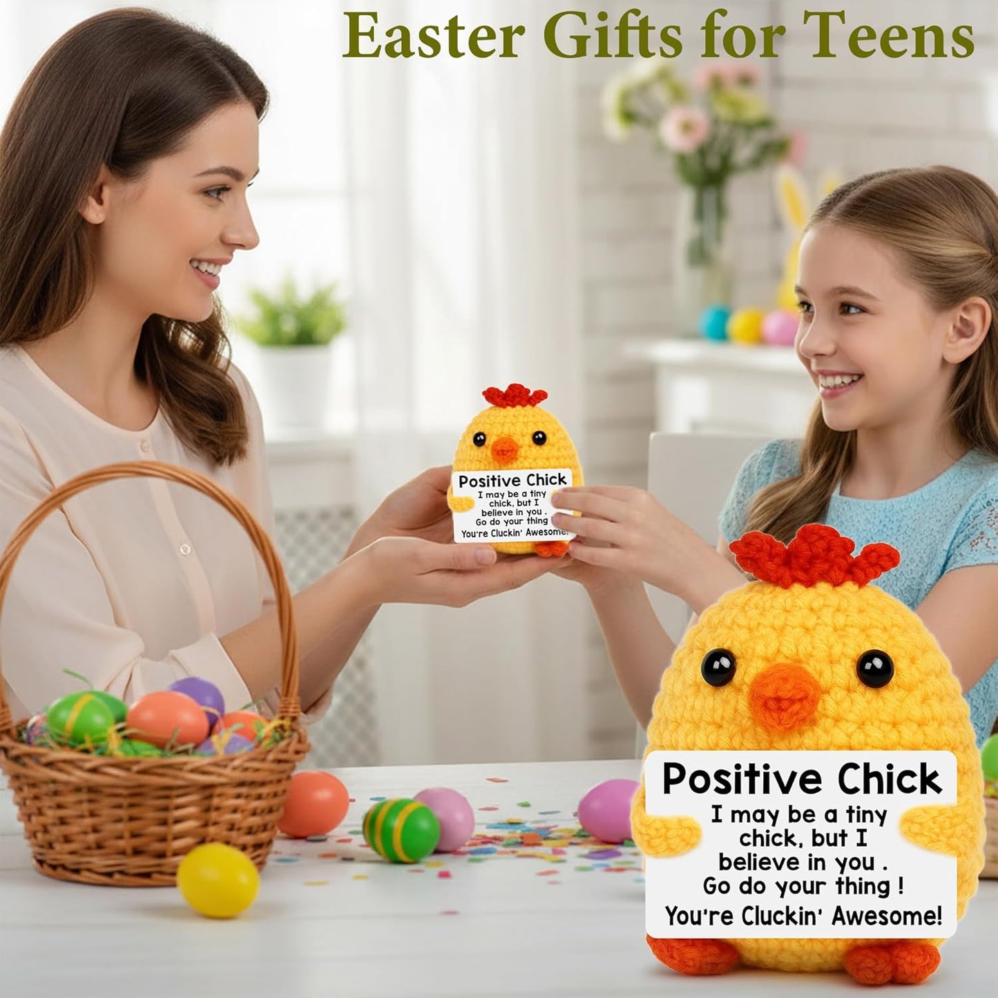 Chicken Easter Basket Stuffers Gifts for Teens Girl Boy Gifts Easter Egg Fillers Birthday Gift for Women Mothers Day Graduation Teacher Appreciation Positive Crochet Animals Emotional Chick Support