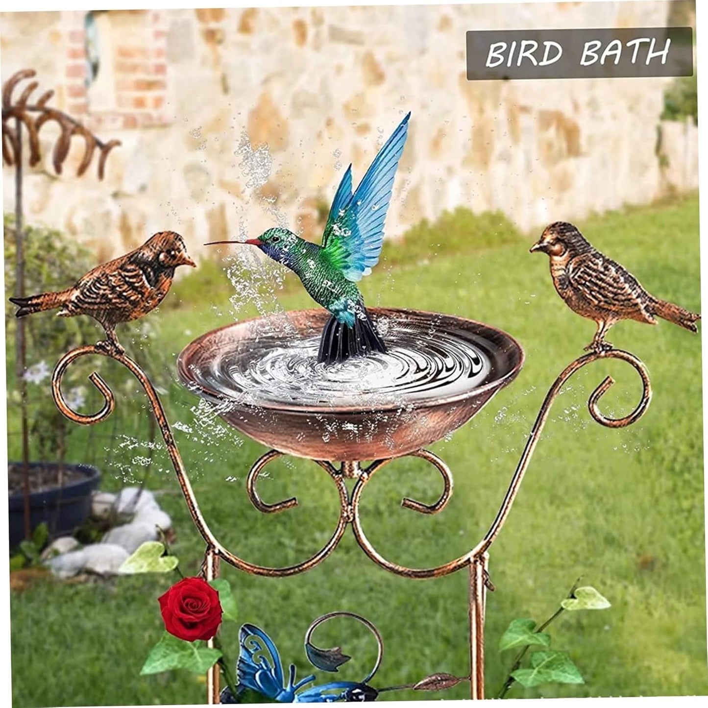 Bird Feeder Stand Bird Bath with Garden Trellis 2-in-1 Metal Bird Water Feeder with Decorative Butterfly Detachable Free Standing Bird Water Dispenser Standing Bird Feeder
