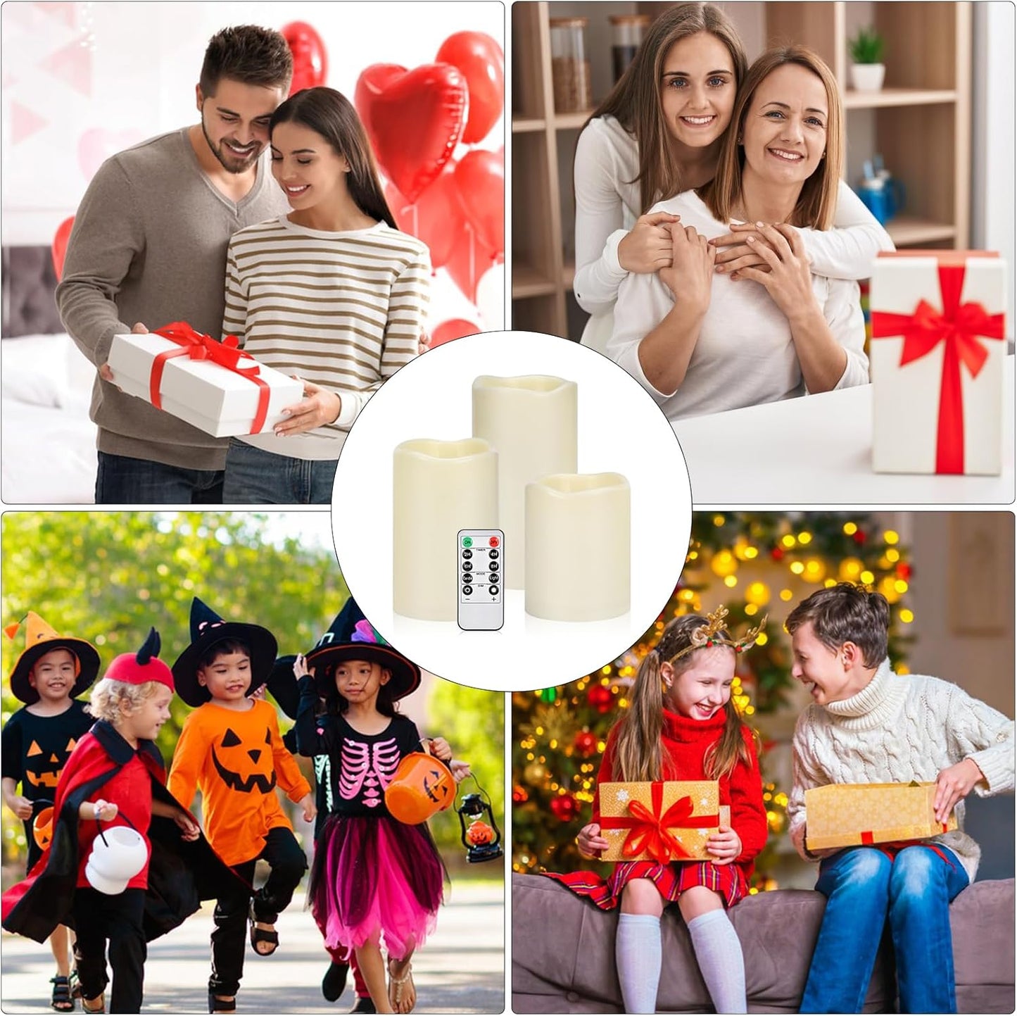 Flameless Candles 4" 5" 6" Set of 3 Ivory Outdoor Indoor Pillars 3" Diameter Battery Operated Flickering Candles Include 10-Key Remote Timer Function 400+ Hours Requires 2 AA Batteries（3 Pack)