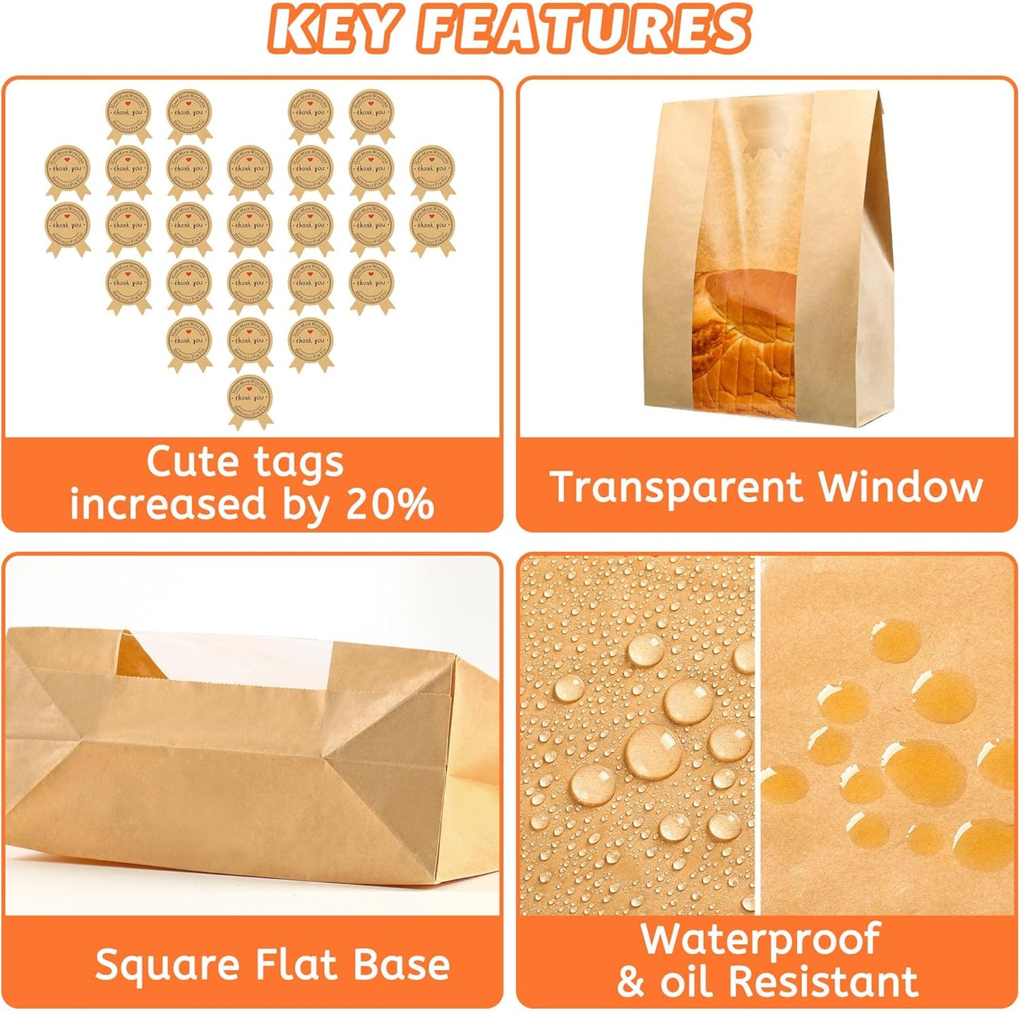 50 Pcs Bread Bags for Homemade Bread, Sourdough Paper With Window, 50% Thicker 13.7x8.2x3.7in A Large Bakery Bags Used for Storage Cookies & Snacks, 60 Cute Sealing Stickers With Ties | New2026, New2026, New2026, New2026, New2026, New2026
