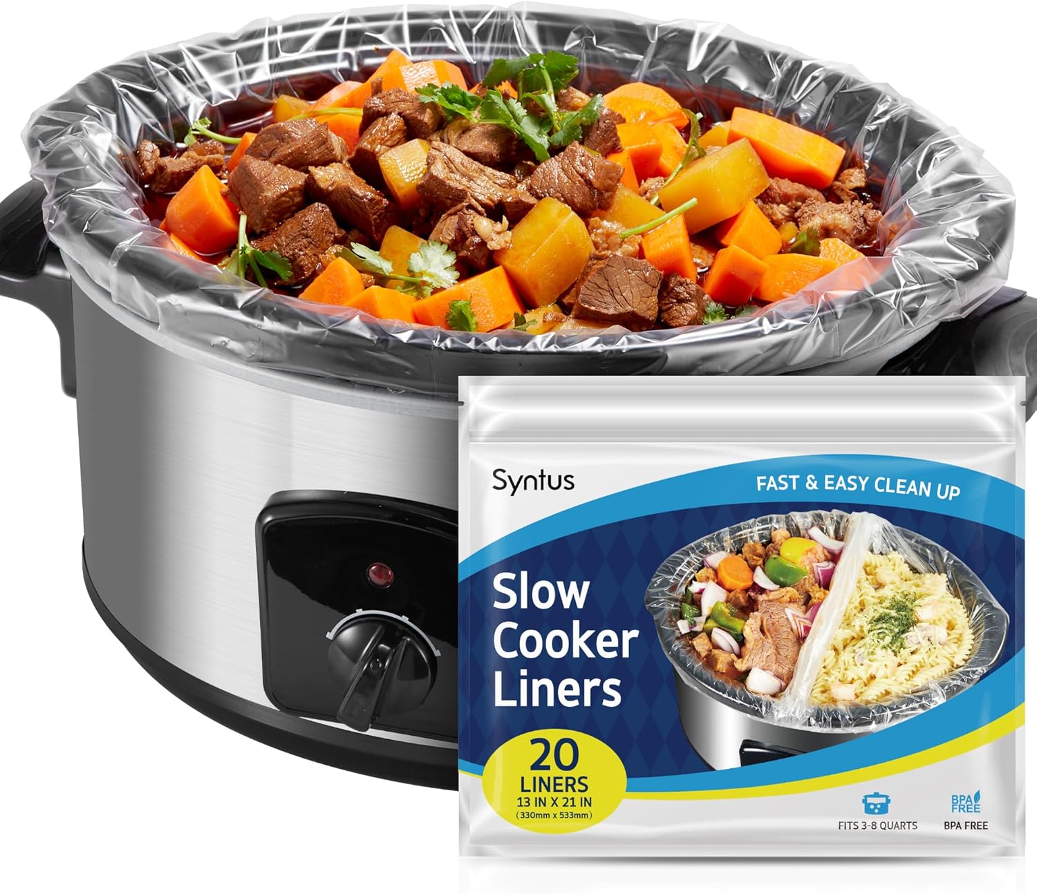 Syntus Crock Pot Liners, 20 Count 13" x 21" Large Size Slow Cooker Lin