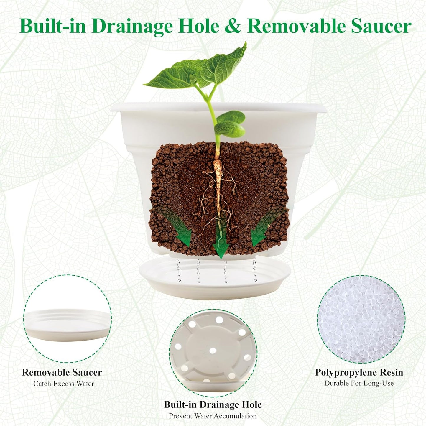 6 Inch Plastic-Flower Pot-for-Indoor Plants, 6 Pack Outdoor Plant Pots
