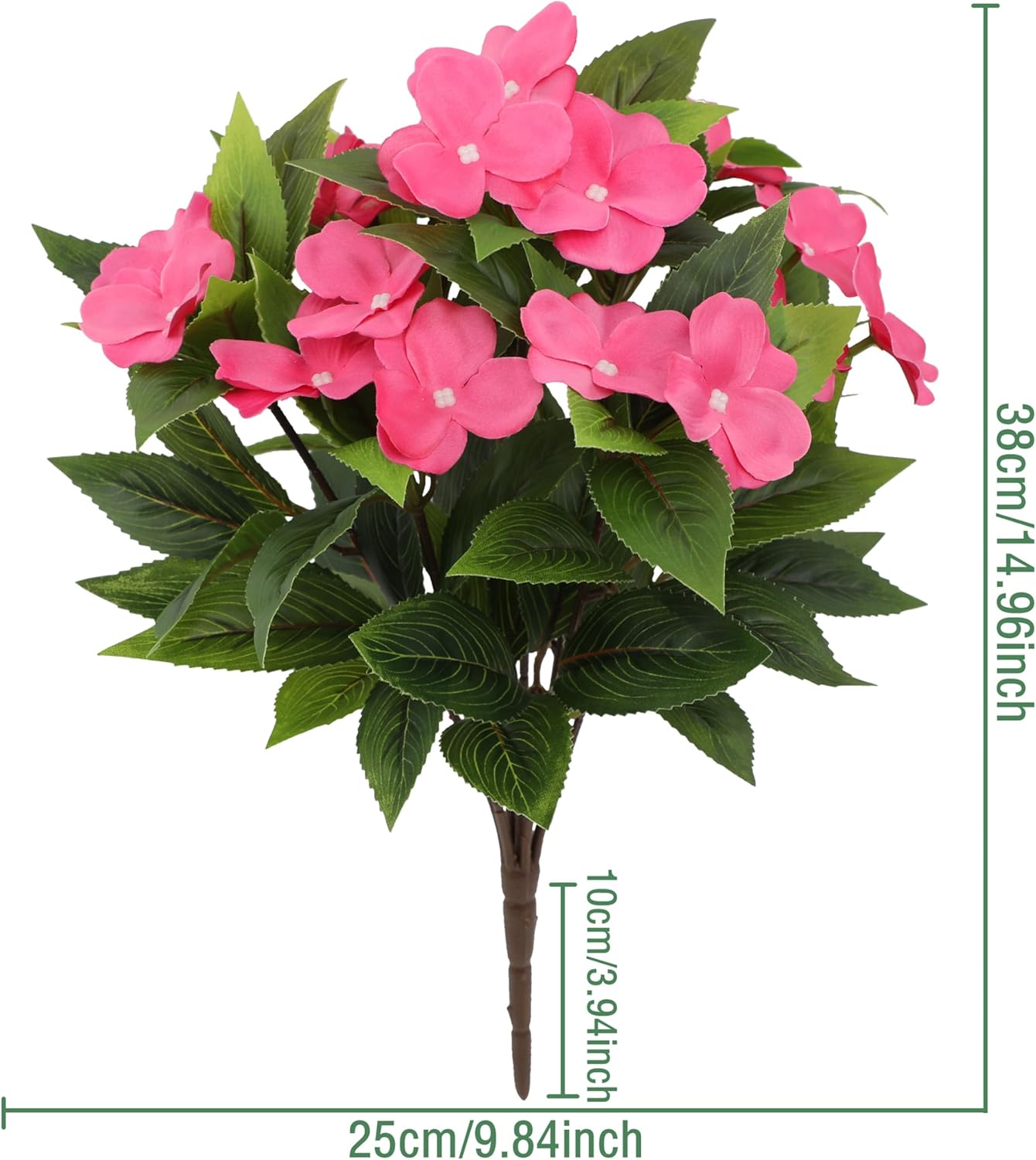 3pcs Artificial Impatiens - Outdoor Faux Flowers for planters, Silk Faux Outdoor Flowers for Patio Lawn Garden Pot Hanging Basket Porch Decoration (Rose Red)