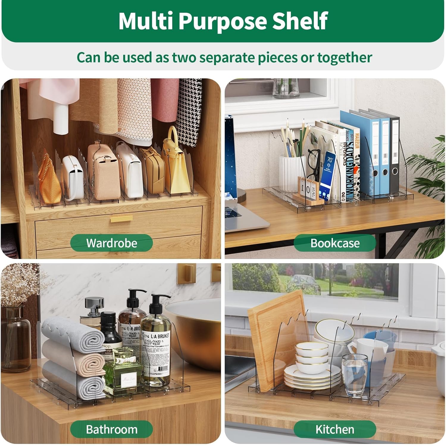 SPACEKEEPER Adjustable Shelf Divider for Closet, Clear Purse Organizer