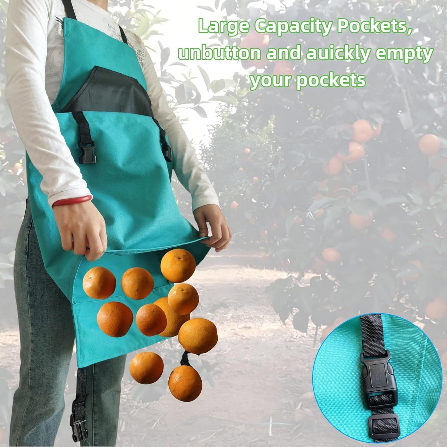 Gardening Aprons for Women and Men with Big Pockets - Picker Picking Tools for Harvesting, Green