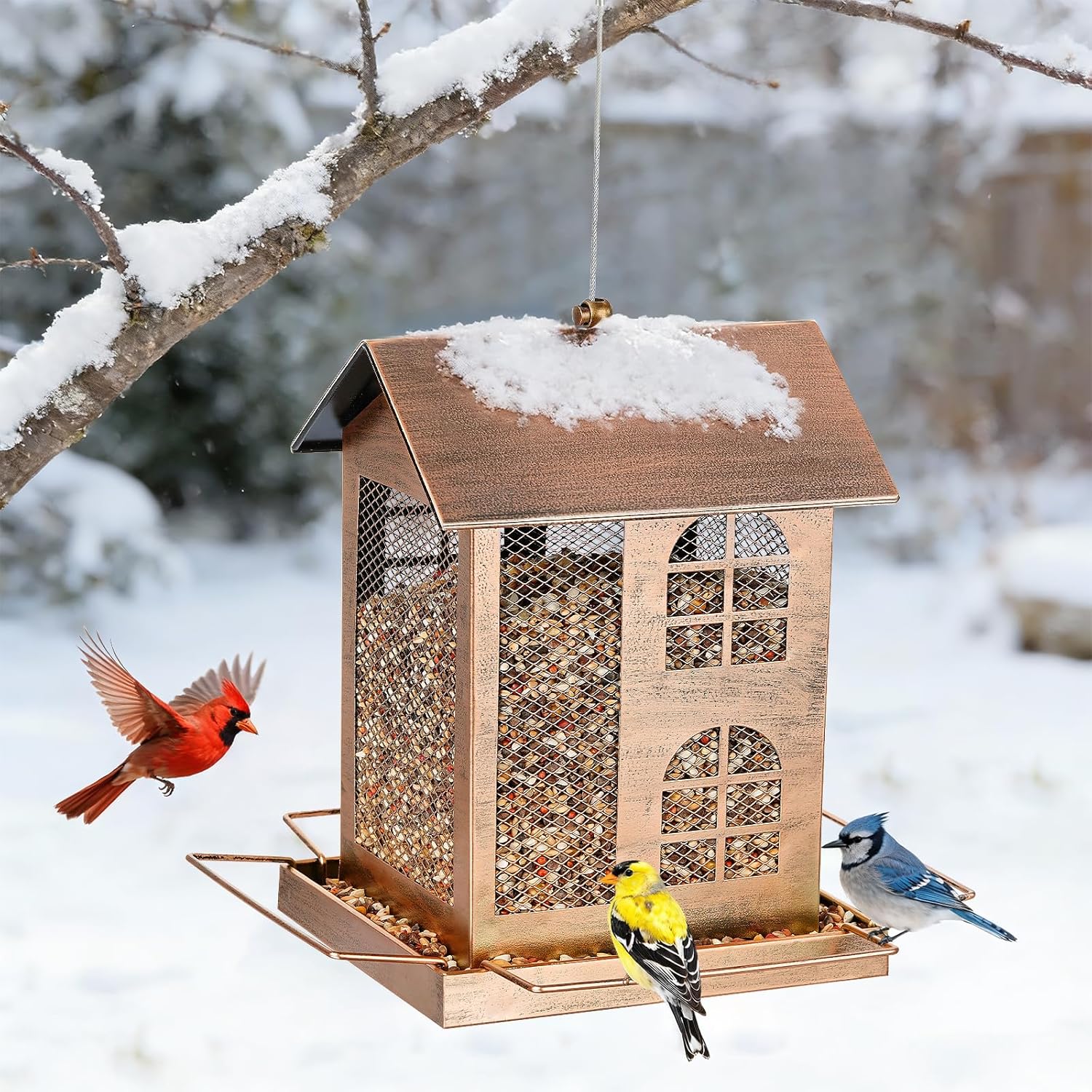 Bird Feeders for Outdoors, Heavy Duty Metal Bird Feeders for Outside H