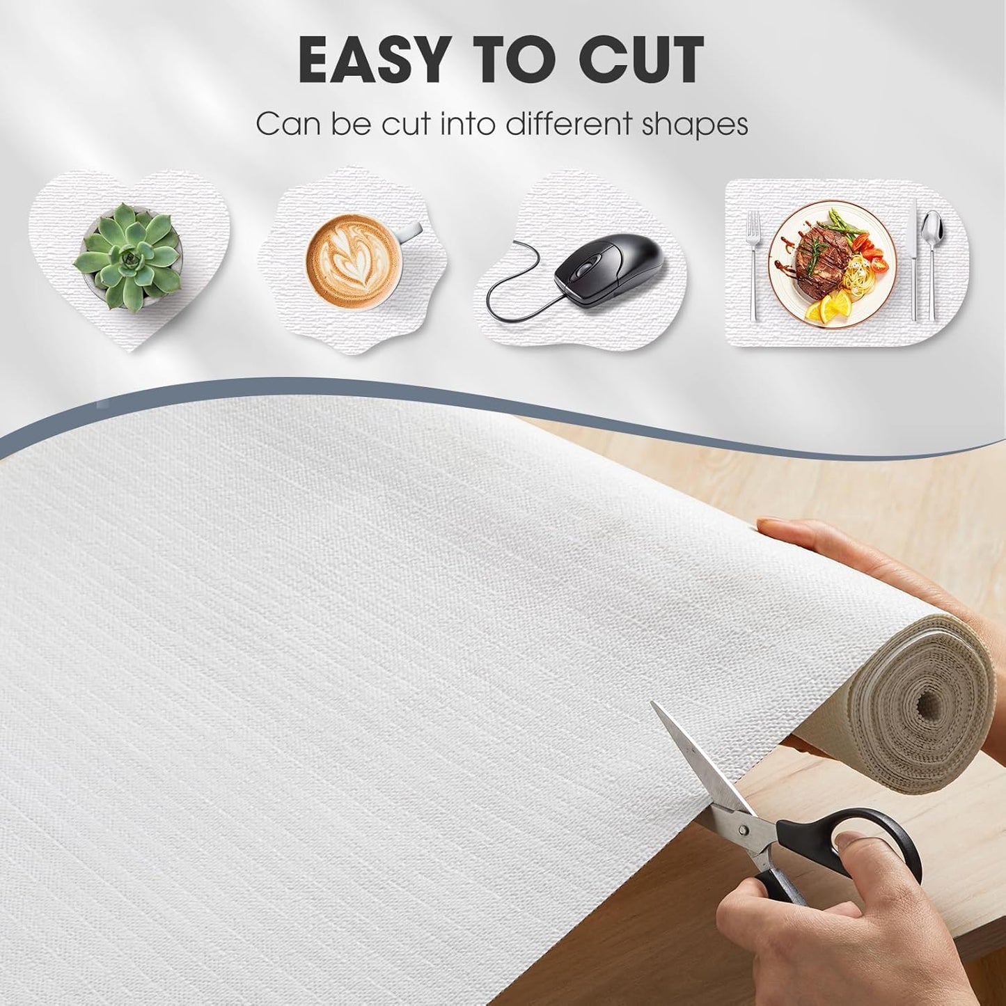 Drawer and Shelf Liner, Non-Slip Kitchen Cabinet Liners Non-Adhesive Thick Strong Grip Waterproof Washable Mats Protect Dresser Shelves Cupboard Bathroom Cabinets, White, 12 in X 10 FT