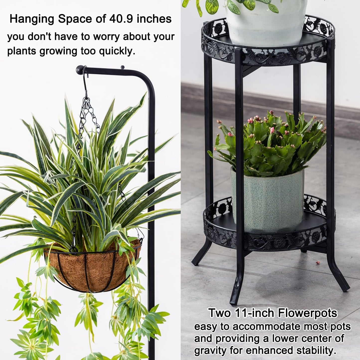 COPREE 2-tier Hanging Plant Stand, Space-Saving Iron Planter Shelves F