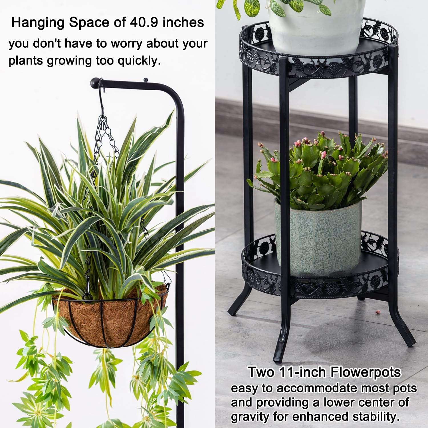 COPREE 2-tier Hanging Plant Stand, Space-Saving Iron Planter Shelves F