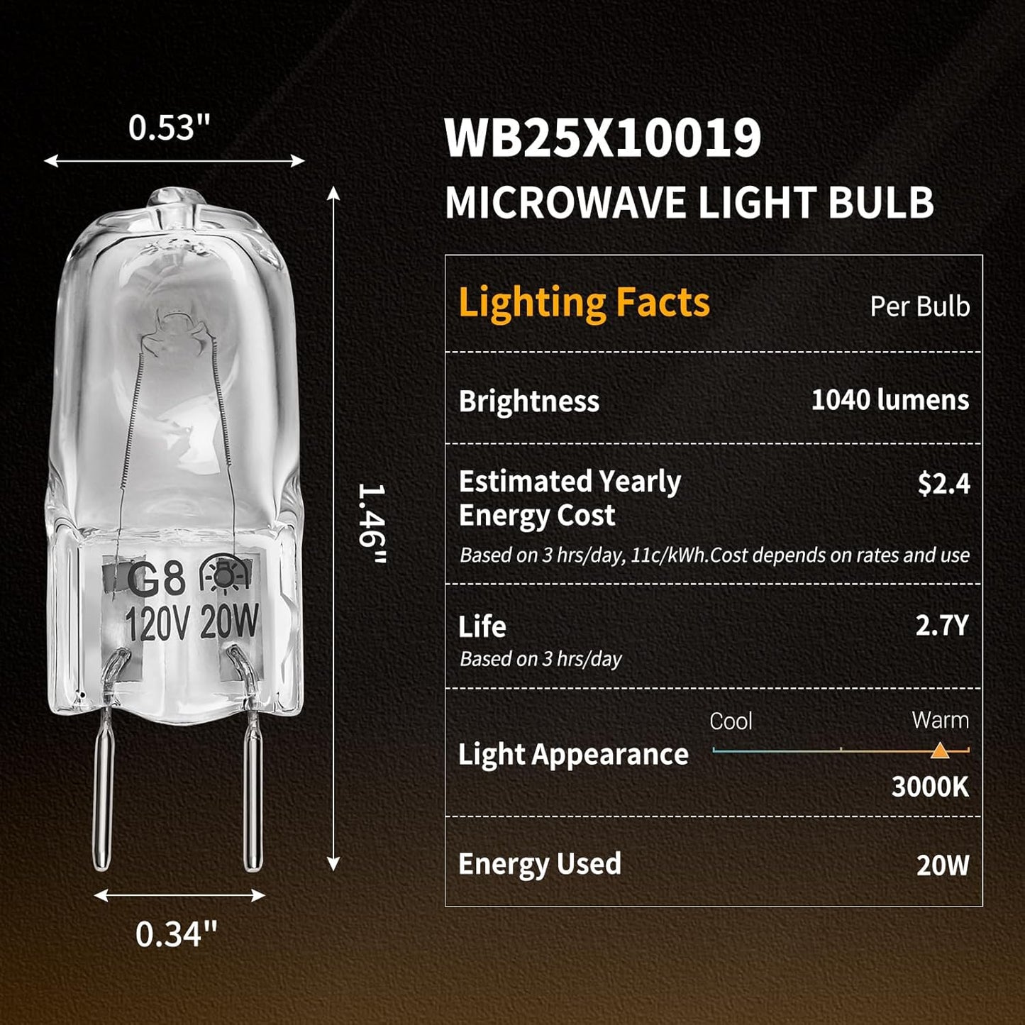 Halogen Light Bulb Fits for GE Samsung Ken More Elite Maytag Over The 