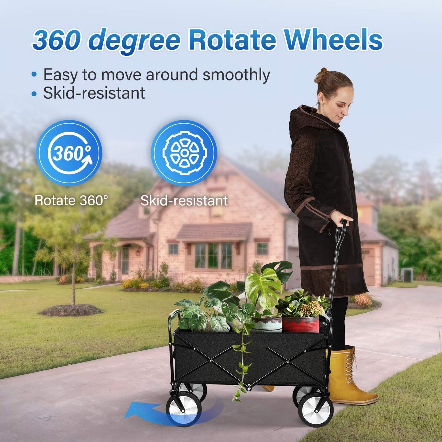 YSSOA Rolling Folding & Rolling Collapsible Garden Cart, Outdoor Campi