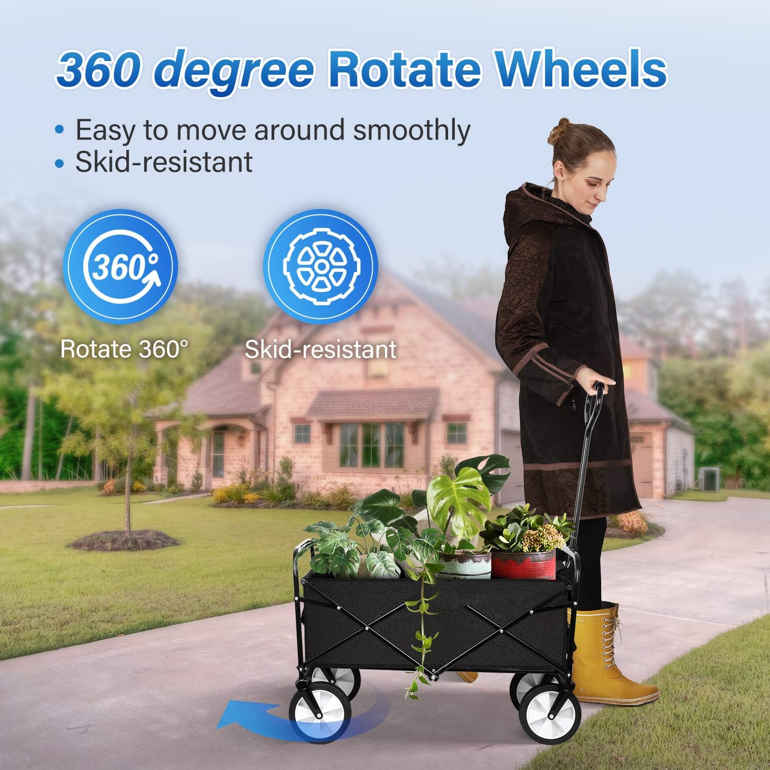YSSOA Rolling Folding & Rolling Collapsible Garden Cart, Outdoor Campi