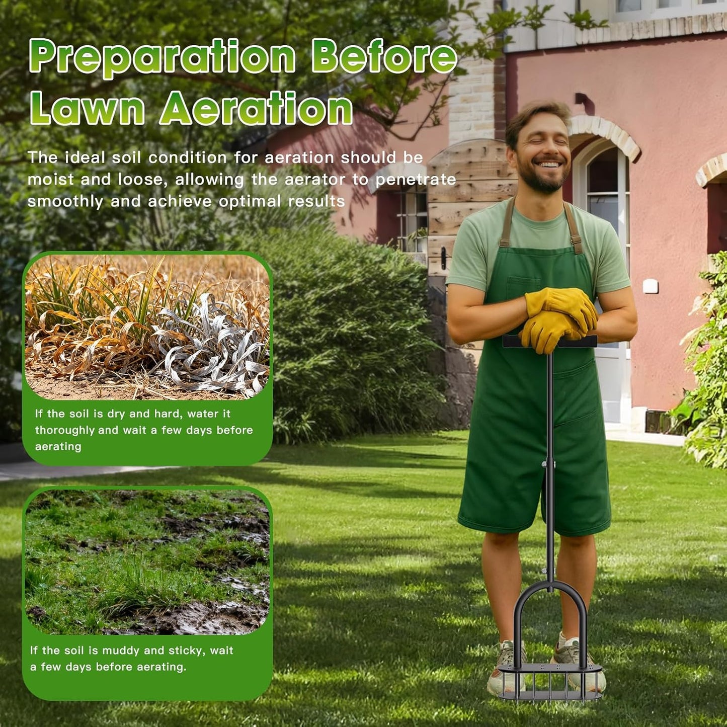 seasky Lawn Aerator, Manual Lawn Aerator Tool with Padded T-Handle, Wi