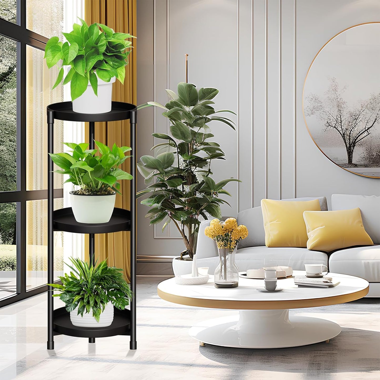 SYQ 3 Tier Plant Stand Indoor Outdoor - 34'' Extra-Tall Metal Plant St