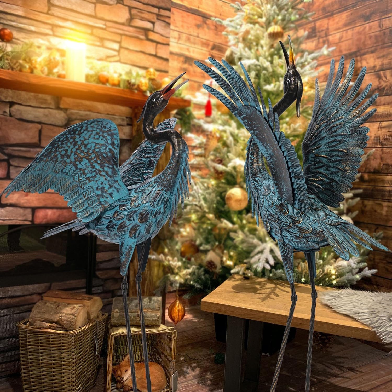 Natelf Garden Crane Sculptures & Statues, Blue Heron Decor Outdoor Lar