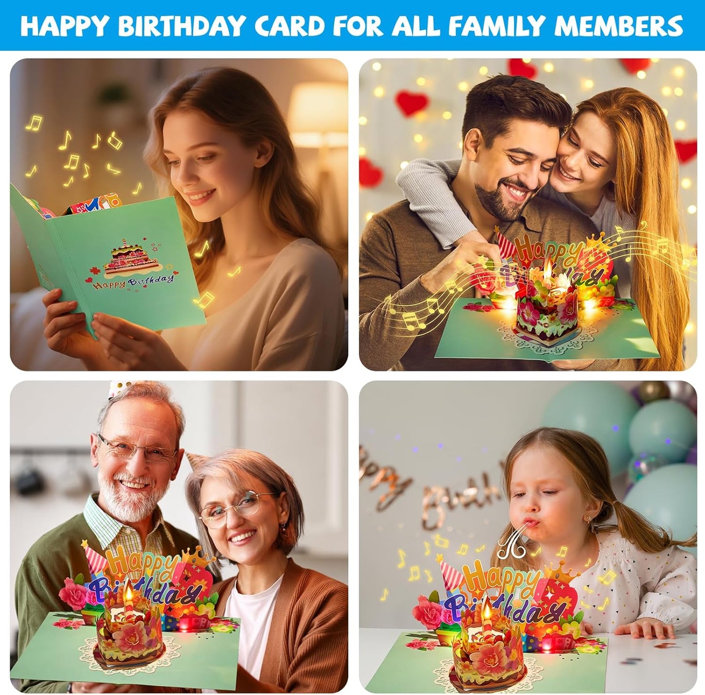 Airpark Pop Up Birthday Cards for Women with Blow-Out Candle, Music & 