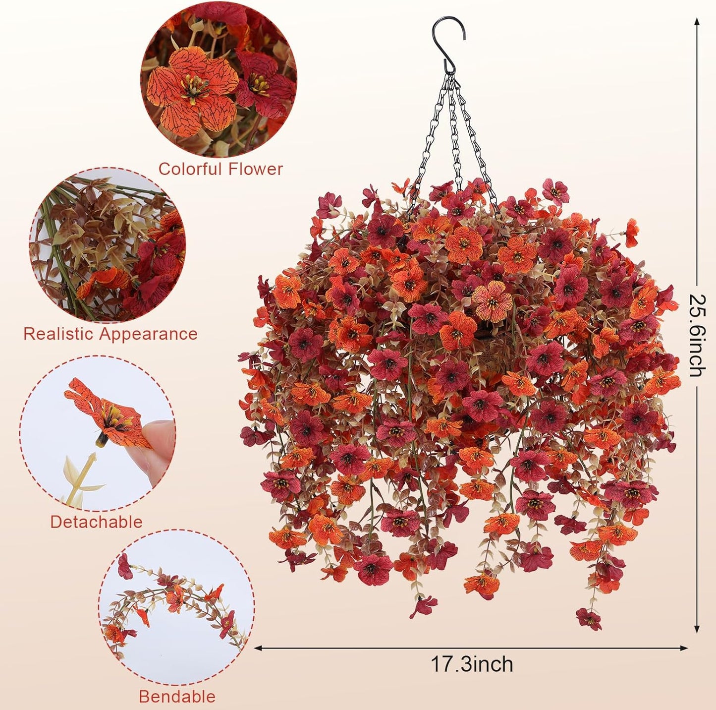 Geegoods Artificial Flowers for Outdoors, 2 Set Faux Hanging Mums Bask