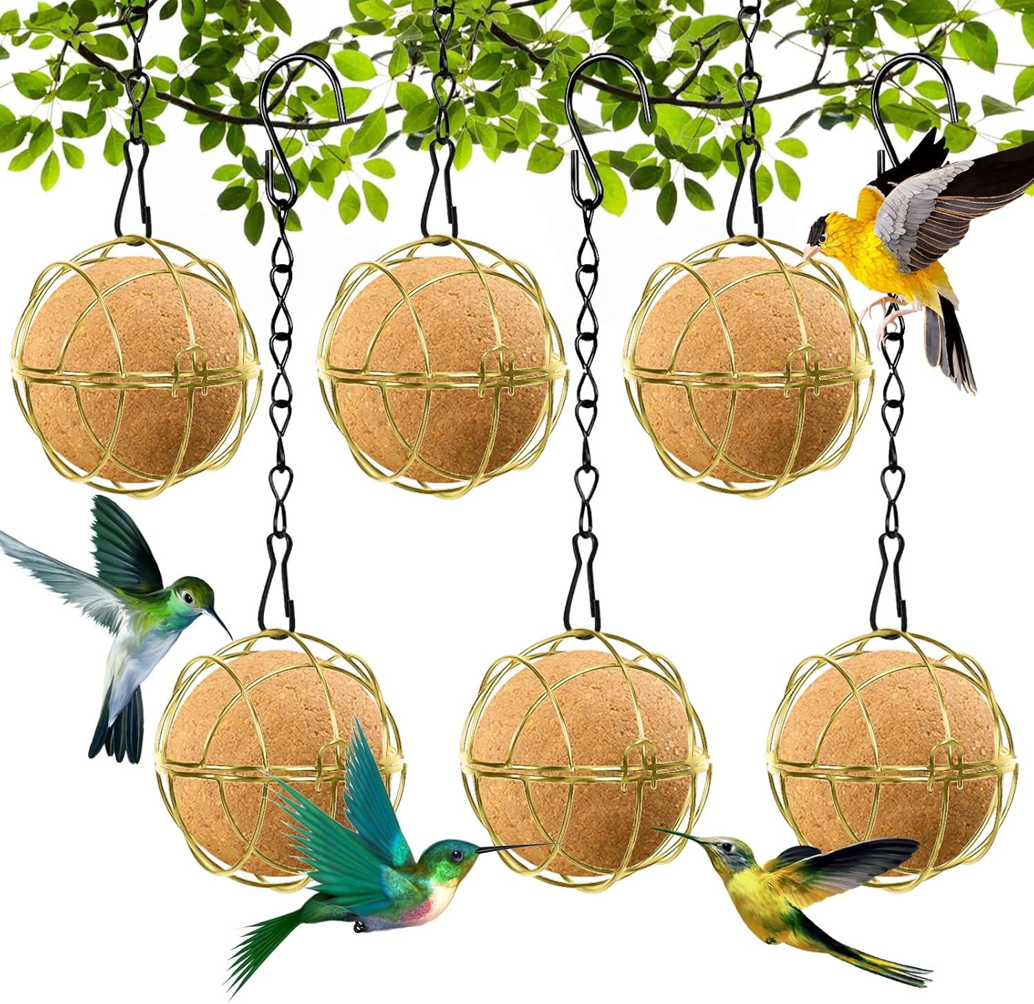 Bird Suet Ball Feeders, 6pcs Metal Hanging Bird Feeder with Hooks, Bal