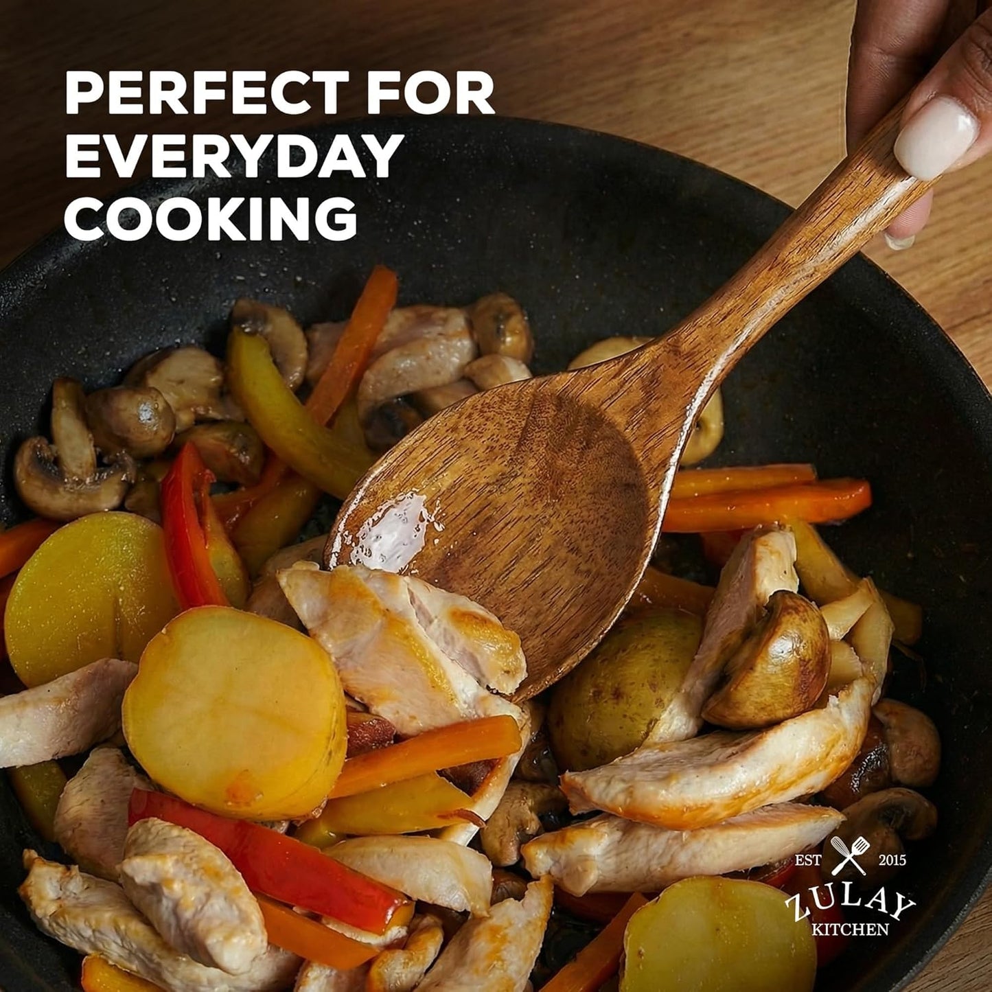 Zulay Kitchen 6 Piece Wooden Spoons for Cooking – Natural Teak Wooden 