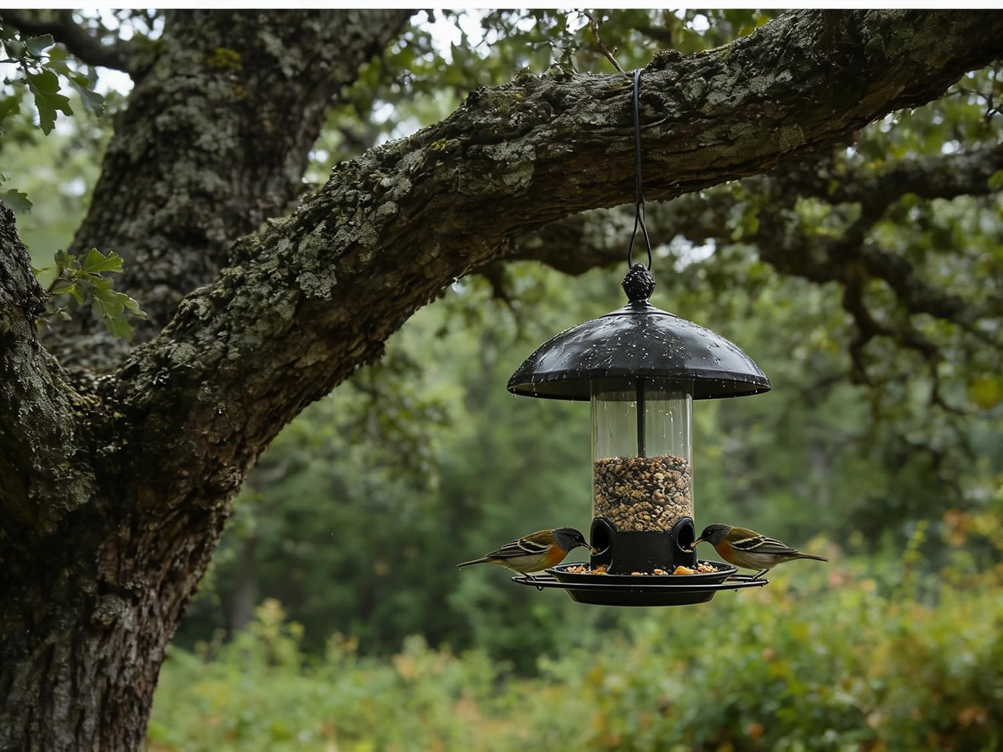 Metal Bird Feeder for Outdoors Hanging - Squirrel Proof & Chew Proof Wild Bird Feeders - Heavy Duty Vintage Lantern with Rain Guard for Cardinal, Blue Jay, Finch (Bronze)