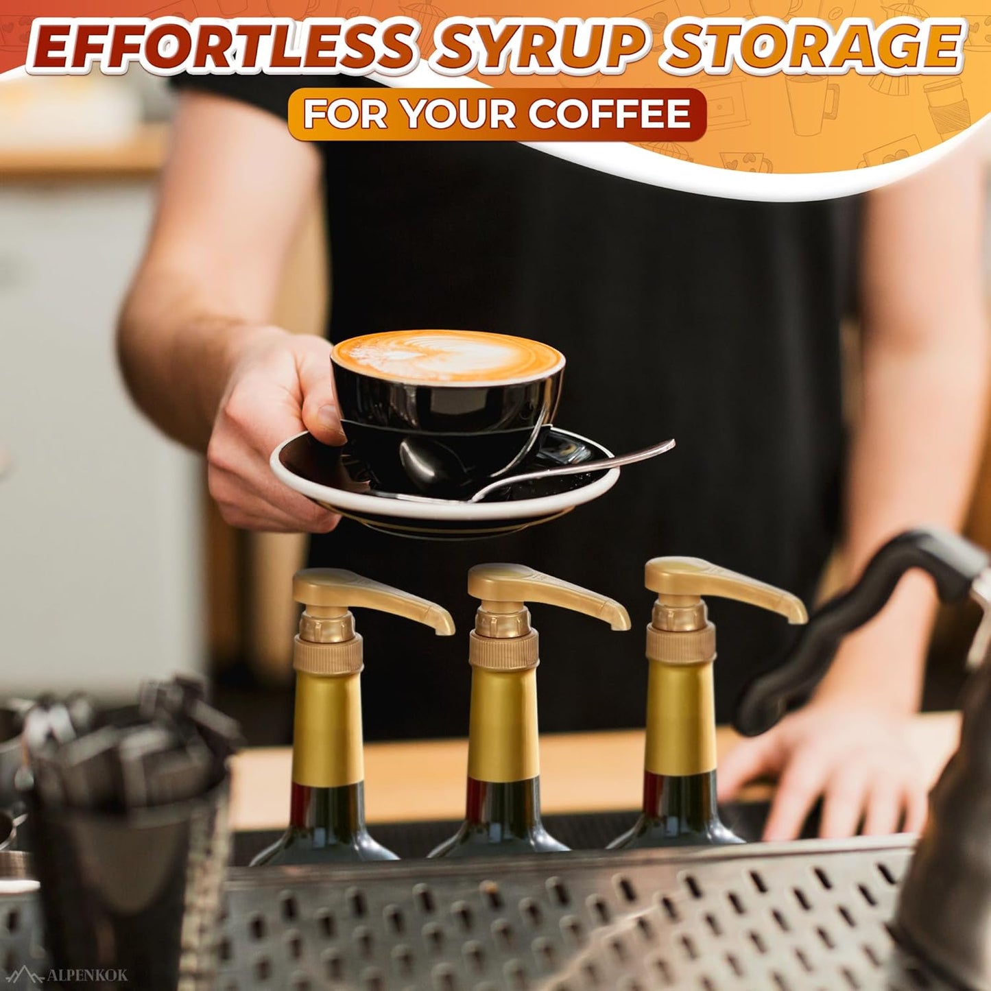 4 Pcs Coffee Syrup Pump Dispenser - Works as Skinny and Torani Syrup Pump - Fits Various 25.4 oz Bottles, Precise Dispensing 0.3oz & Lockable Design, Easy to Use & Clean, Ideal for Liquid & Pastes