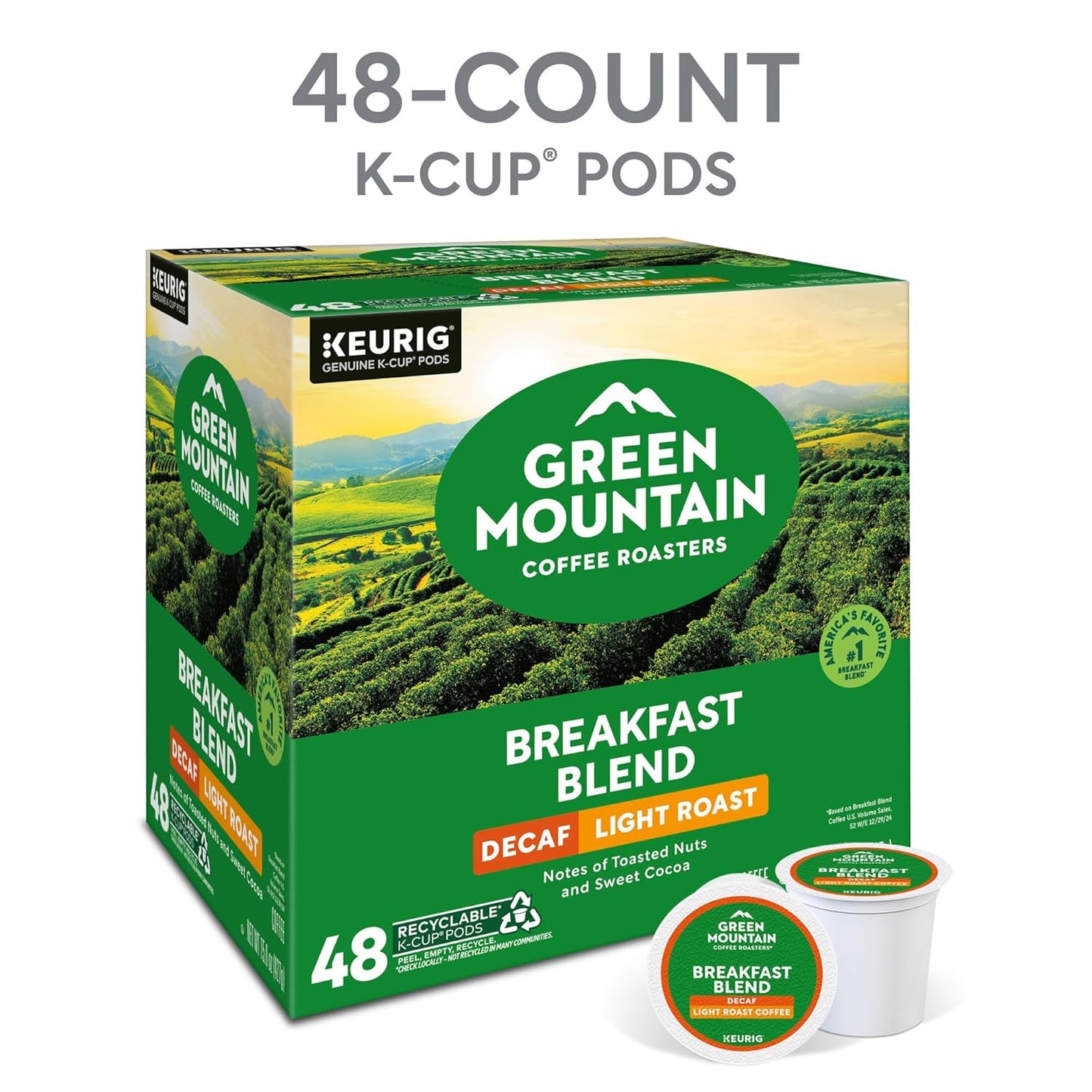 Green Mountain Coffee Roasters Decaf Breakfast Blend, K-Cup Portion Pack for Keurig K-Cup Brewers (Pack of 48)