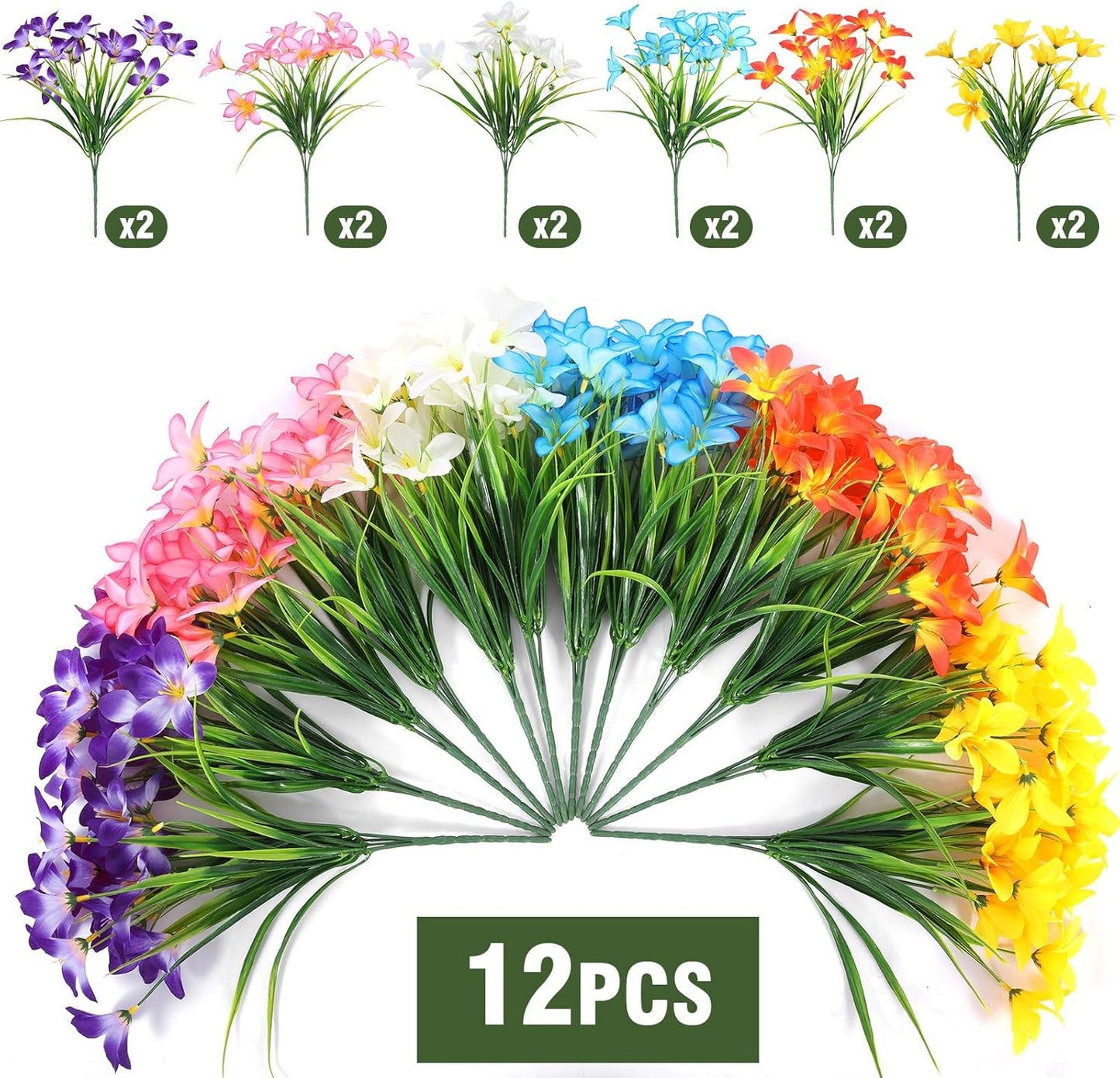 Artificial Fake Flowers for Outdoor Spring Decoration, 12 Bundles UV Resistant Faux Plastic Fabric Flowers Lily for Indoor Outdoor Garden Porch Entryway Window Box Pot Vase Planter Decor