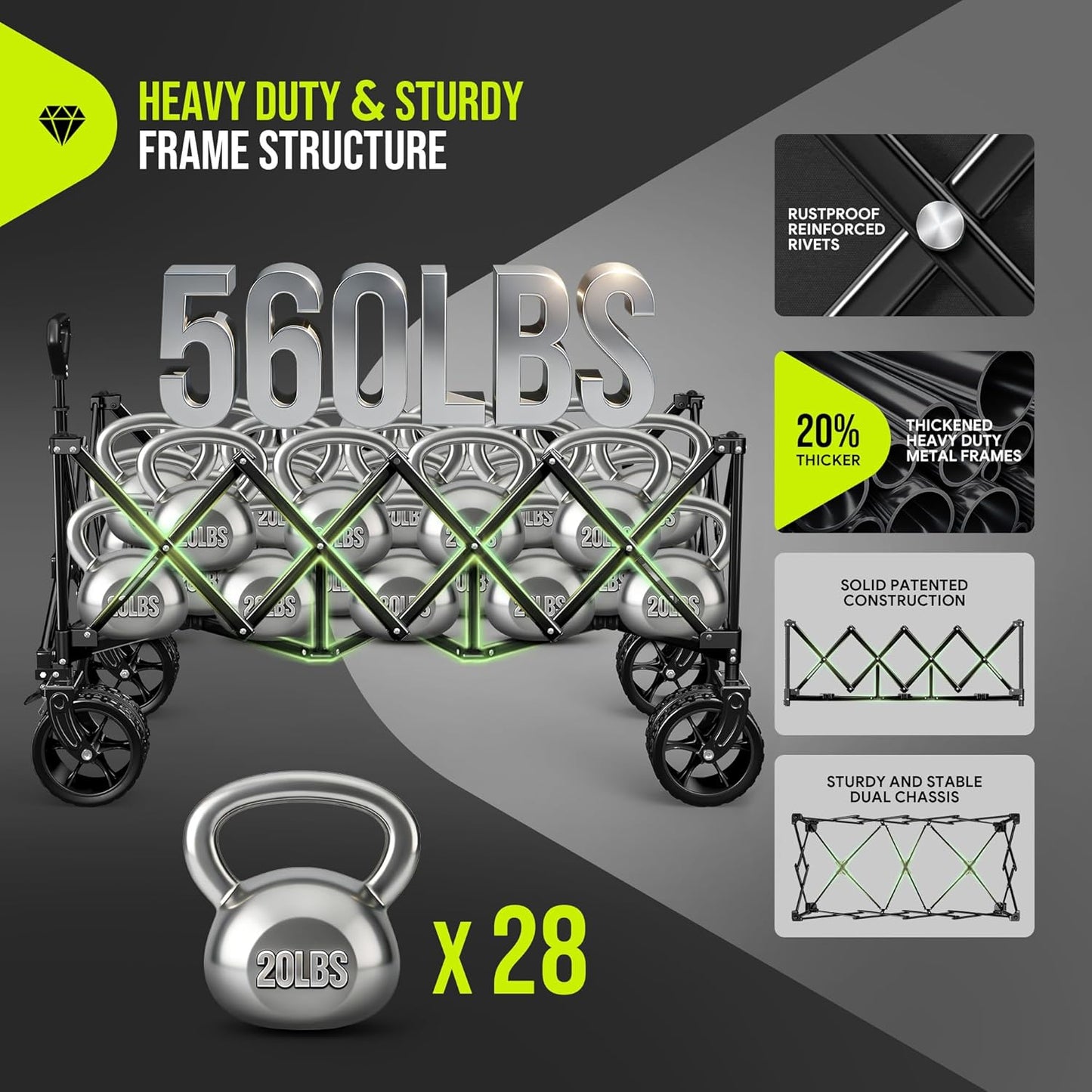 300L Extra Large Wagons Carts Foldable, 560LBS Heavy Duty Collapsible 