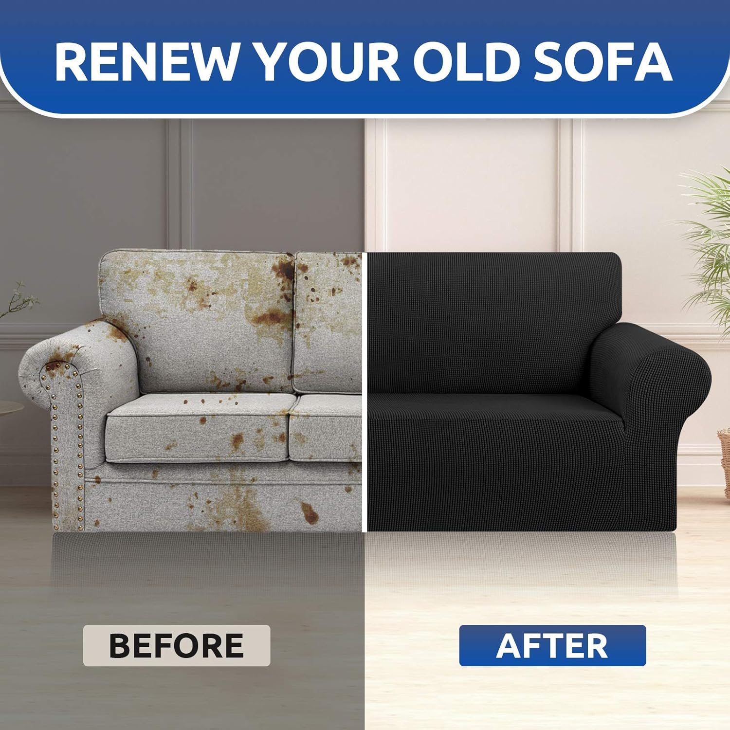 KEKUOU Stretch Sofa Cover Slipcover ，Couch Covers for 3 Cushion Couch 