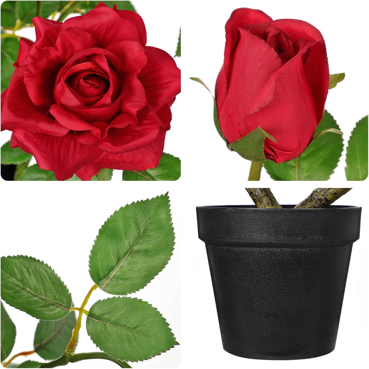 Artificial Rose Flowers Potted Plant - 17.7" Small Fake Red Roses Tree with Black Pot Indoor Outdoor Faux Plants & Flowers Silk Rose Flower Floral Arrangement for Home Table Kitchen Office Decor
