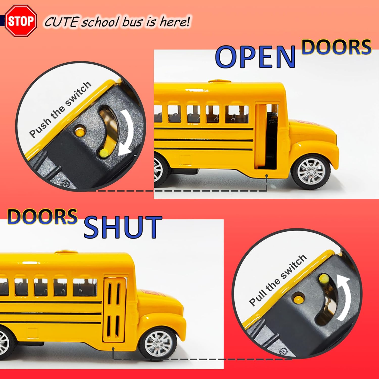 KIDAMI Die-cast Metal Toy Cars Set of 5, Openable Doors, Pull Back Car