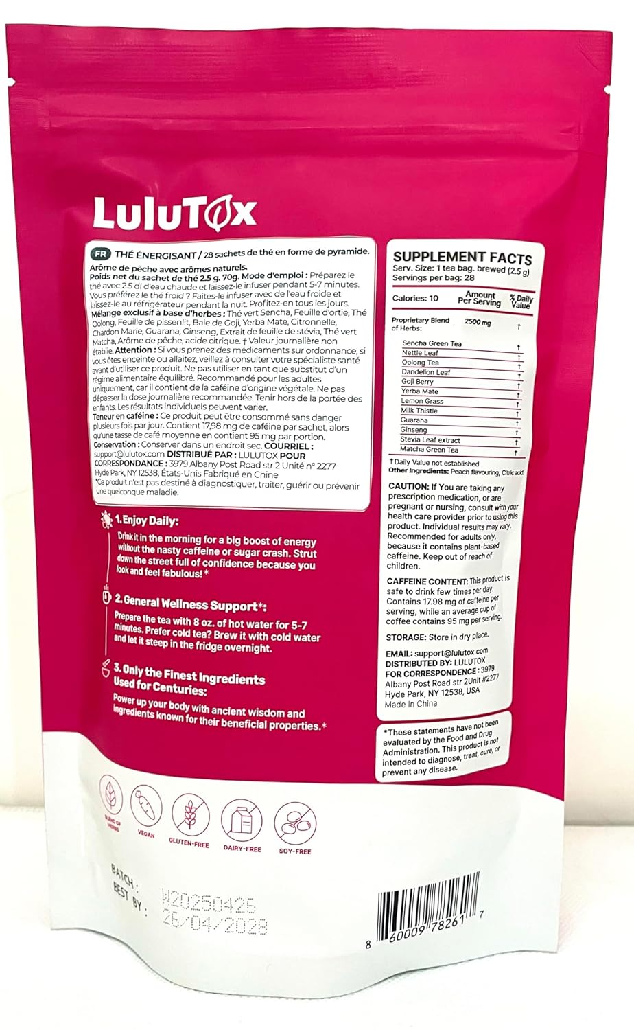 LULUTOX Detox Tea - Herbal Blend with Dandelion, Ginseng, and Ginger -