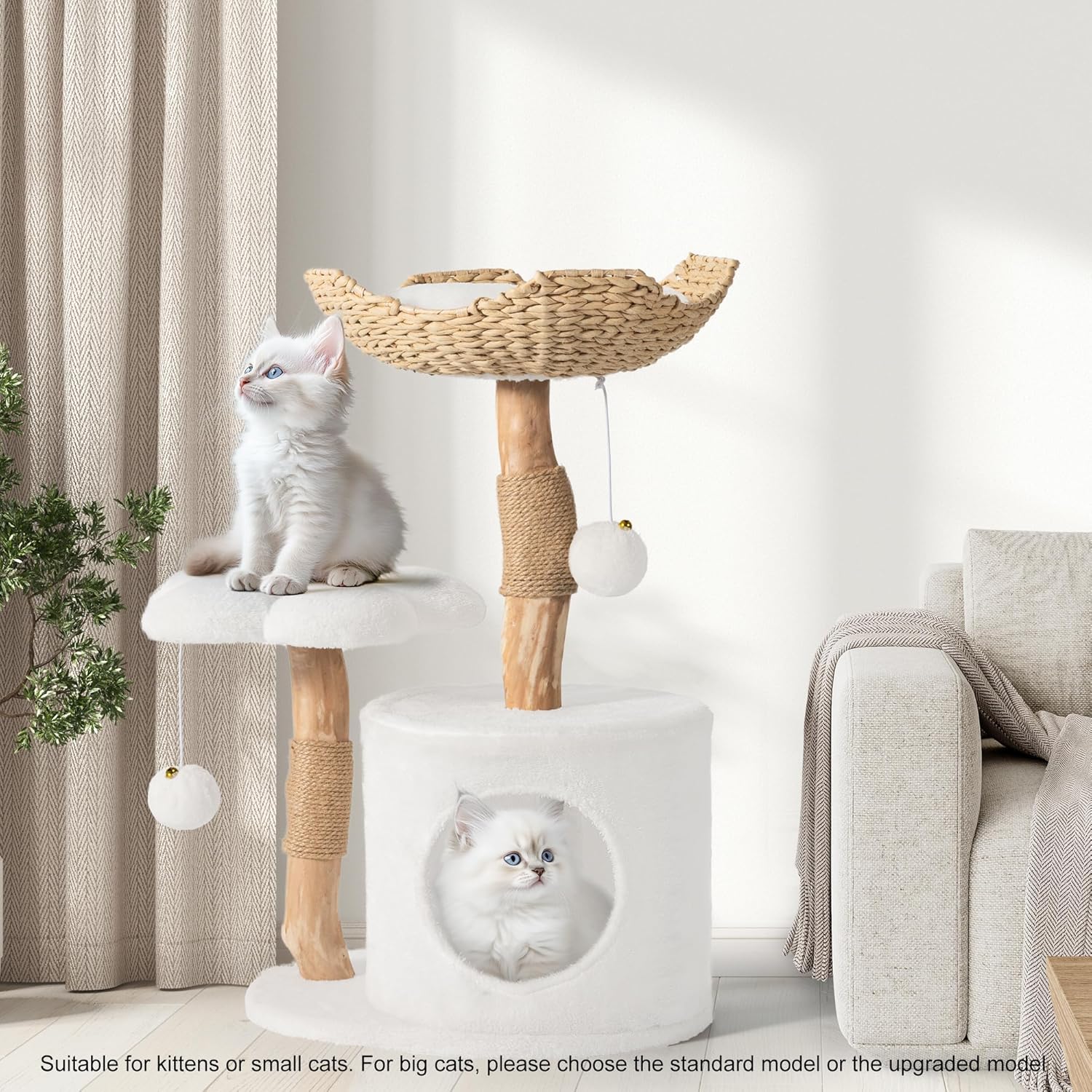 Modern Cat Tree, Wood Cat Tree Tower for Small Cats, Luxury Cat Condo 
