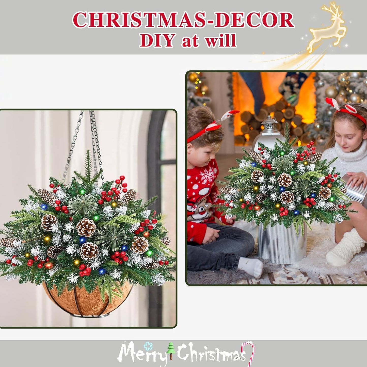 Waipfaru 2 Pack Prelit Planter Bushes, Outdoor Christmas Urn Filler with Lights, 22 Inch Artificial Christmas Tree for Front Porch, Pot, Holiday Planter Filler Outdoor