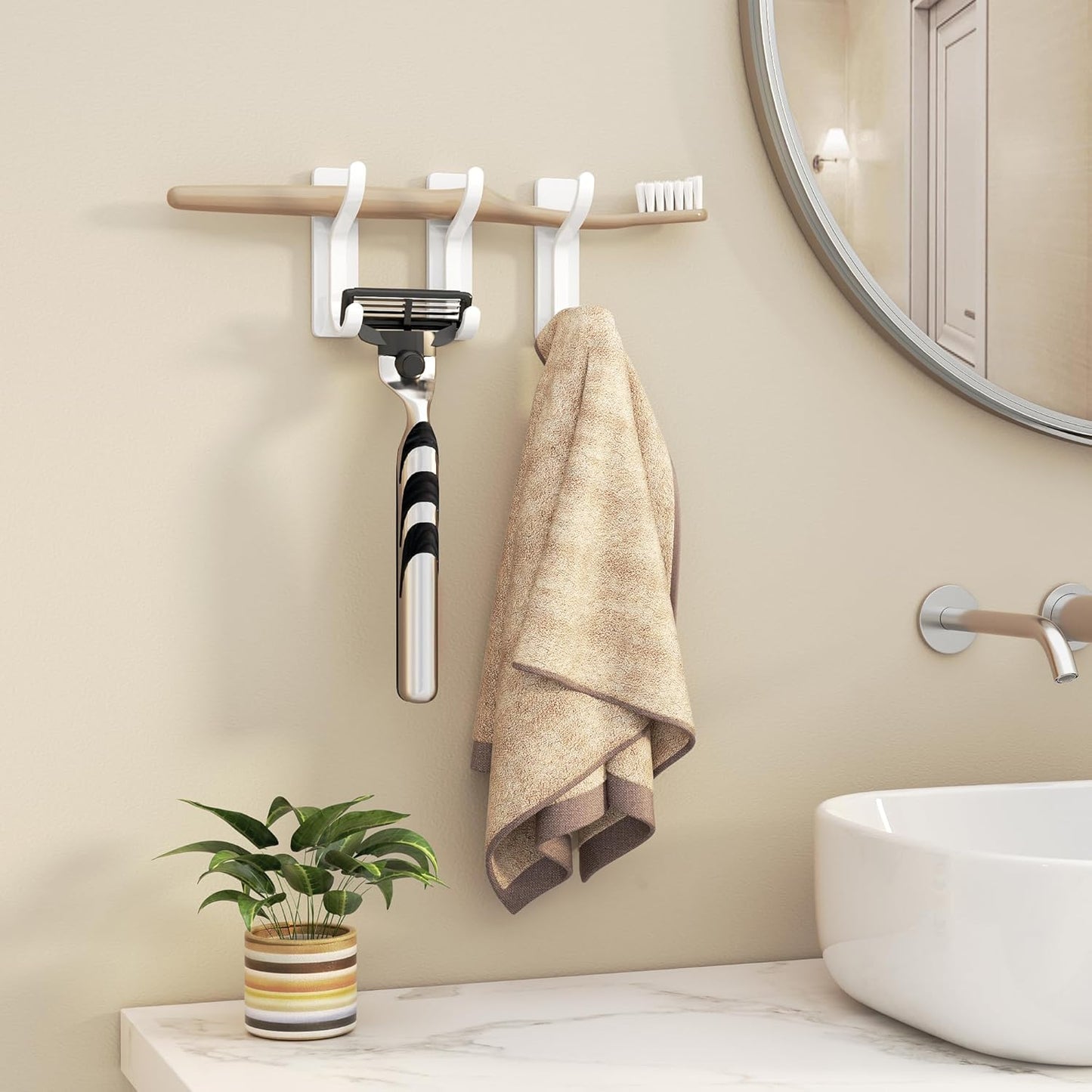 pickpiff Adhesive Wall Coat Hooks - Heavy Duty Stick-On Door Hanger, Metal Hook for Hanging Towel,Purse, Robe, Backpack, Jacket, Clothes - for Bathroom,Dorm, Closet, Kitchen - White, 4 Pack