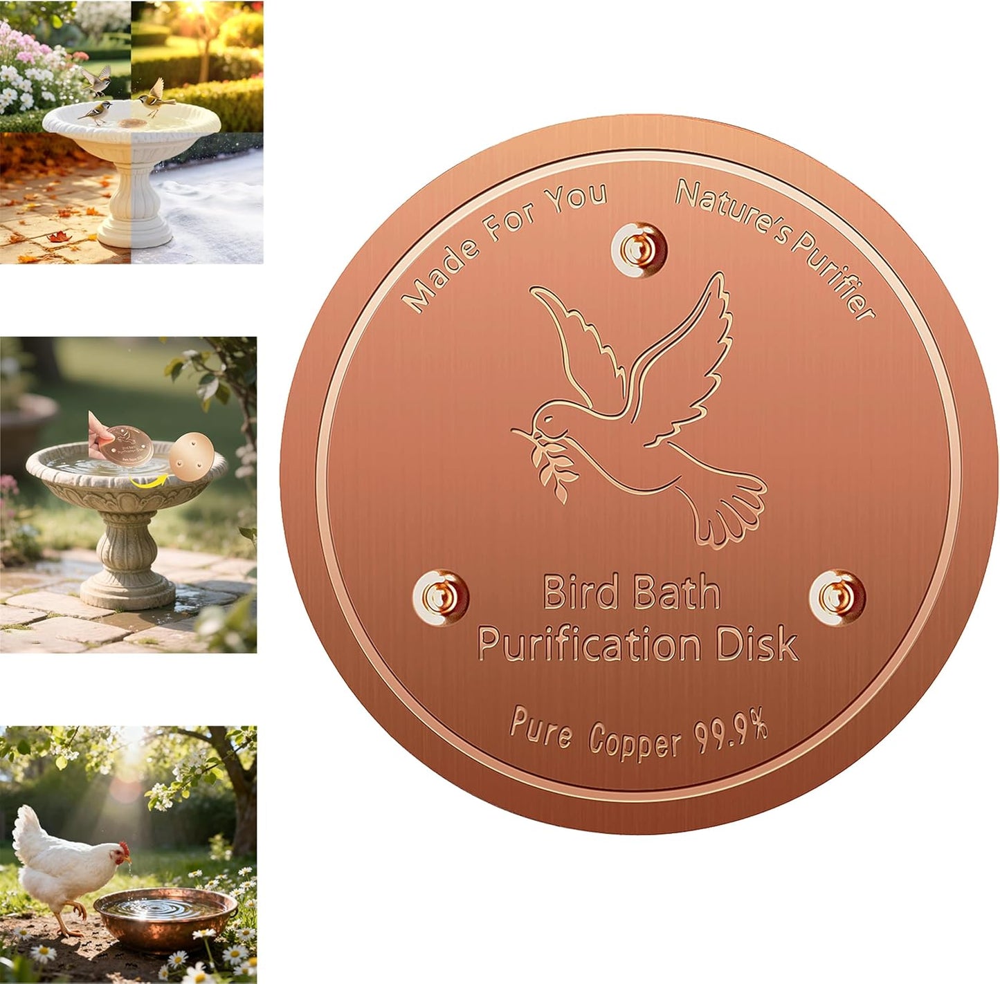 Copper Disk for birdbath, Chicken,Dogs & Cats Water Feeder, 99.9% Pure