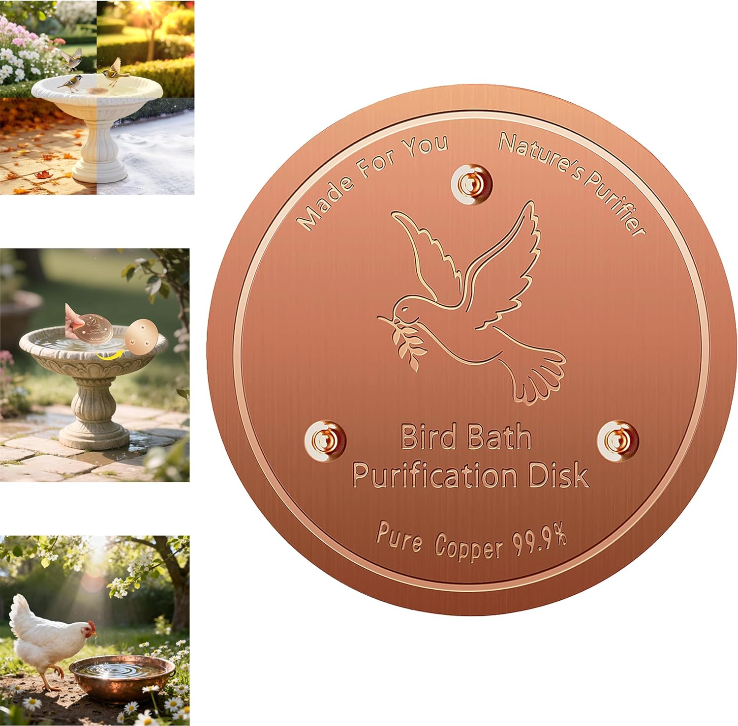 Copper Disk for birdbath, Chicken,Dogs & Cats Water Feeder, 99.9% Pure