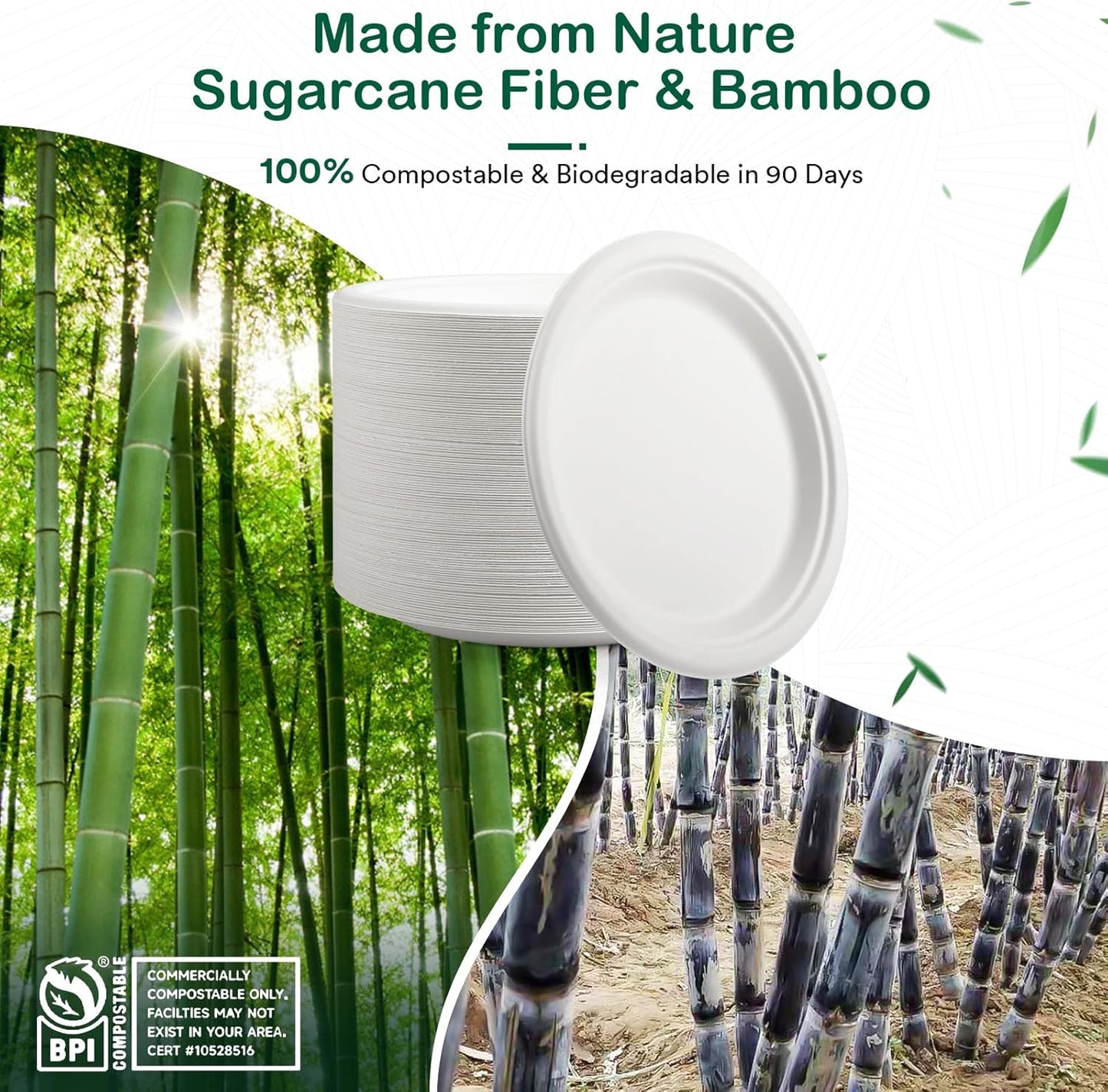 6 Inch 128 Pack Compostable Disposable Paper Plates, Small Dessert Plates, Heavy Duty Sugarcane Bagasse, Biodegradable Eco-Friendly, Perfect for Kids Meals & Parties, White
