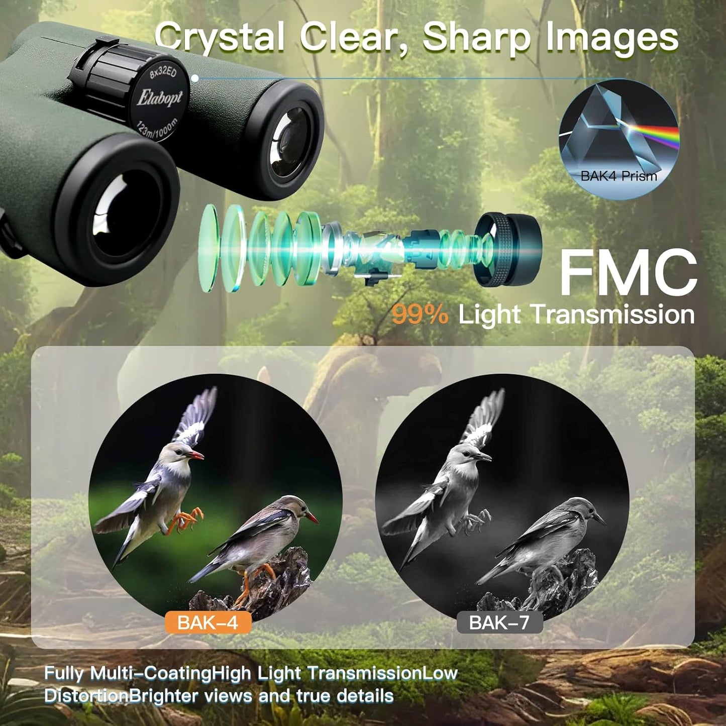 8x32ED Compact Binoculars for Adults – High-Powered BAK4 Prisms, Diamo