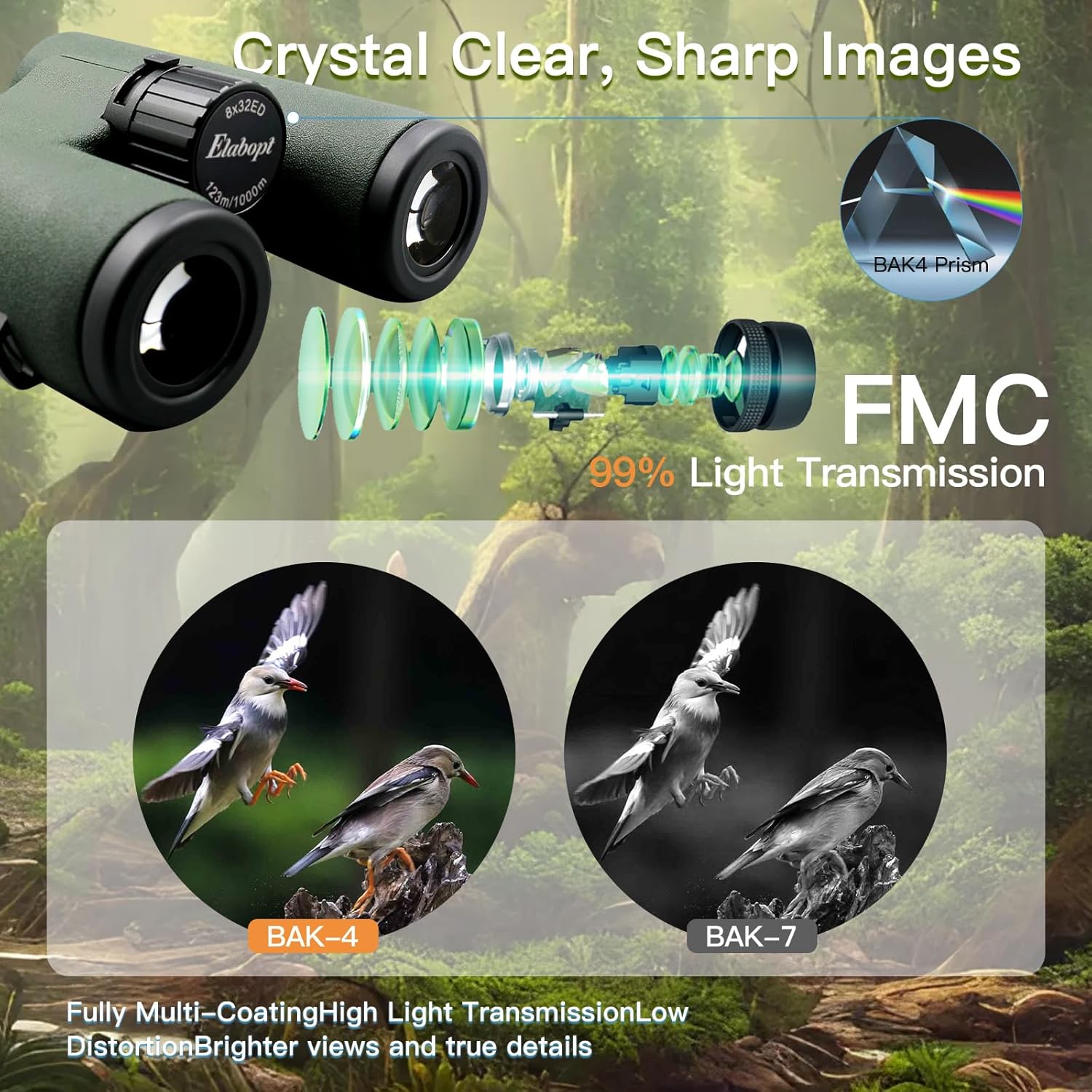 8x32ED Compact Binoculars for Adults – High-Powered BAK4 Prisms, Diamo