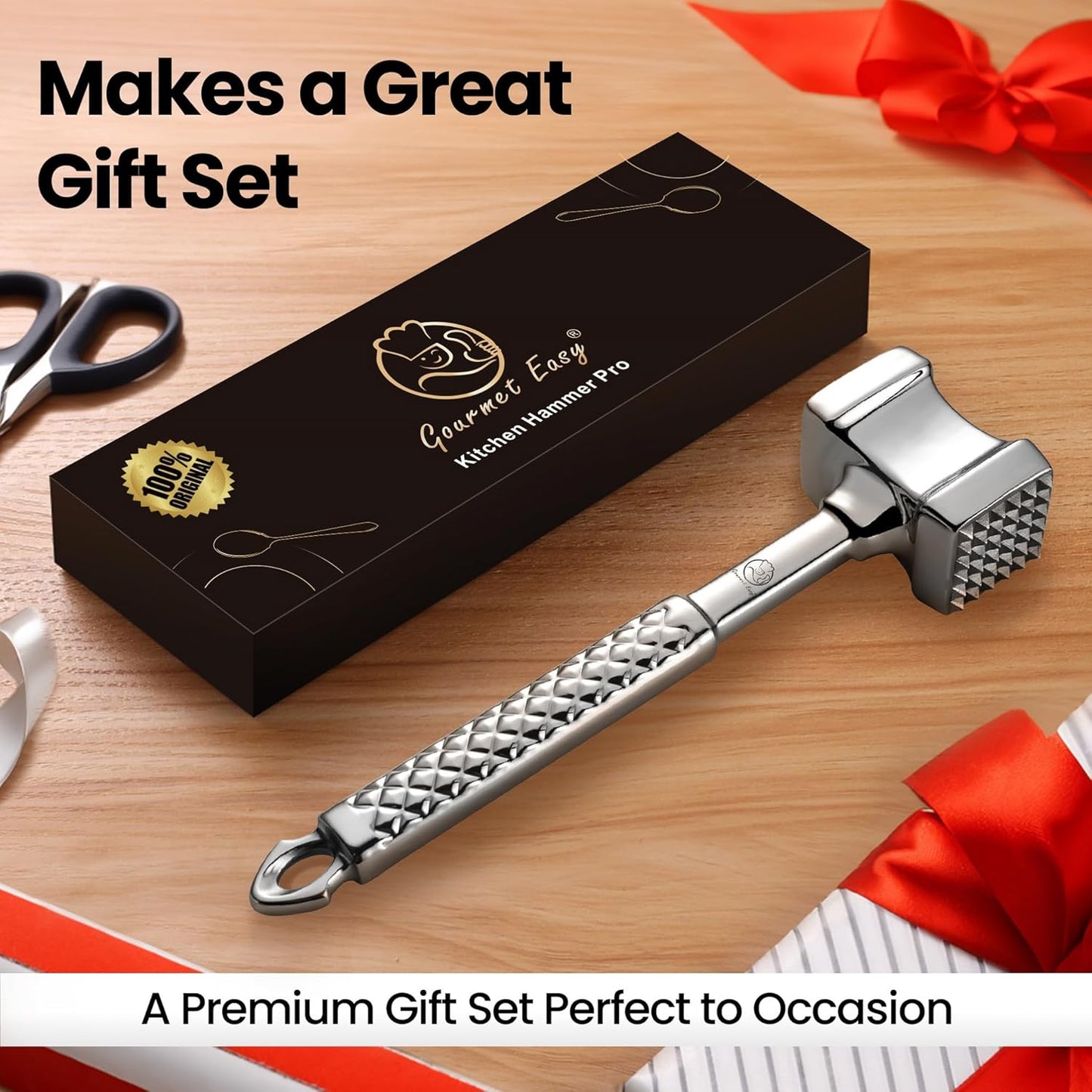Stainless Steel Meat Tenderizer Tool, Premium Meat Mallet with Non-Sli