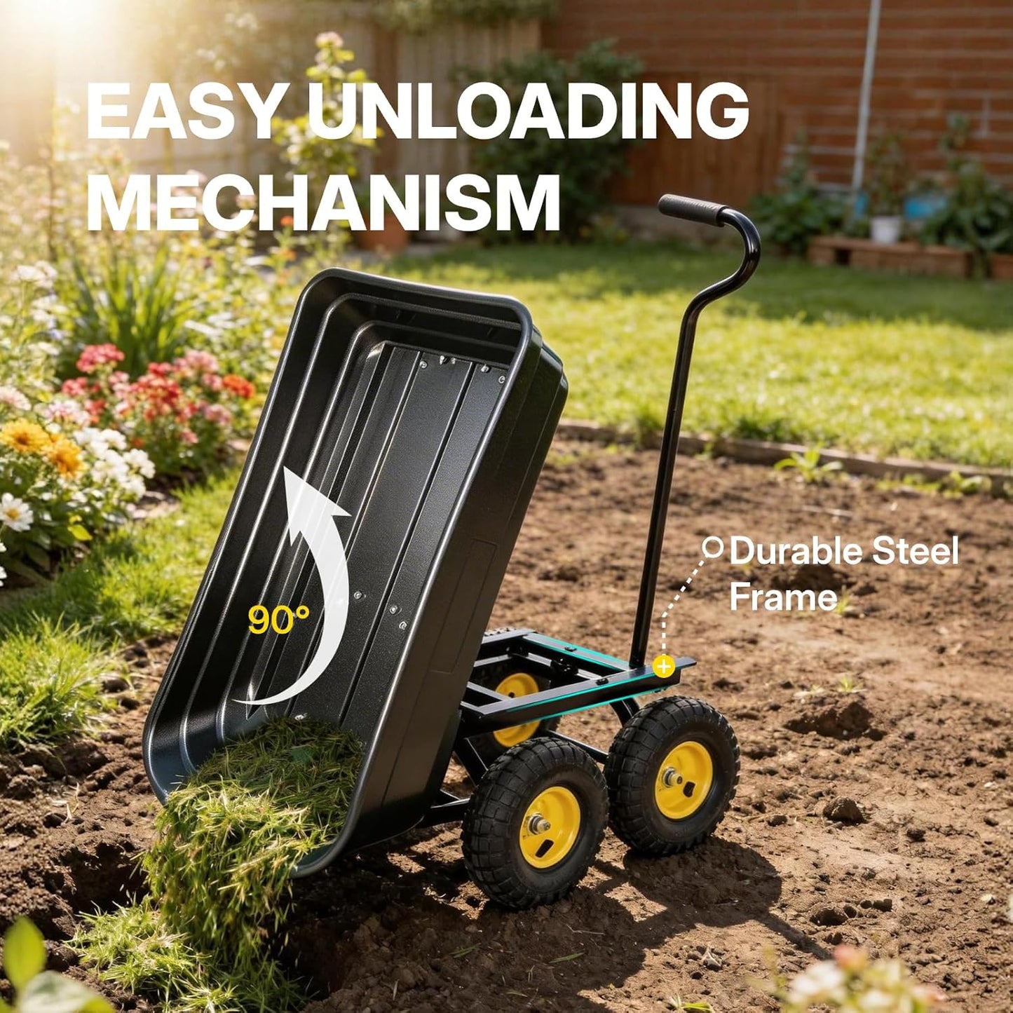 Heavy Duty Garden Dump Cart - 600lbs Load Capacity, 10" All-Terrain Wh