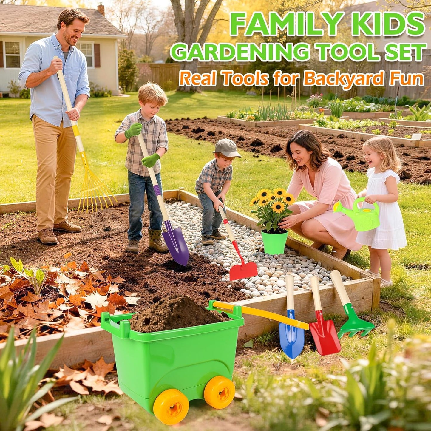 Kids Gardening Set, Outdoor Toys with Wheelbarrow and Kids Garden Tool
