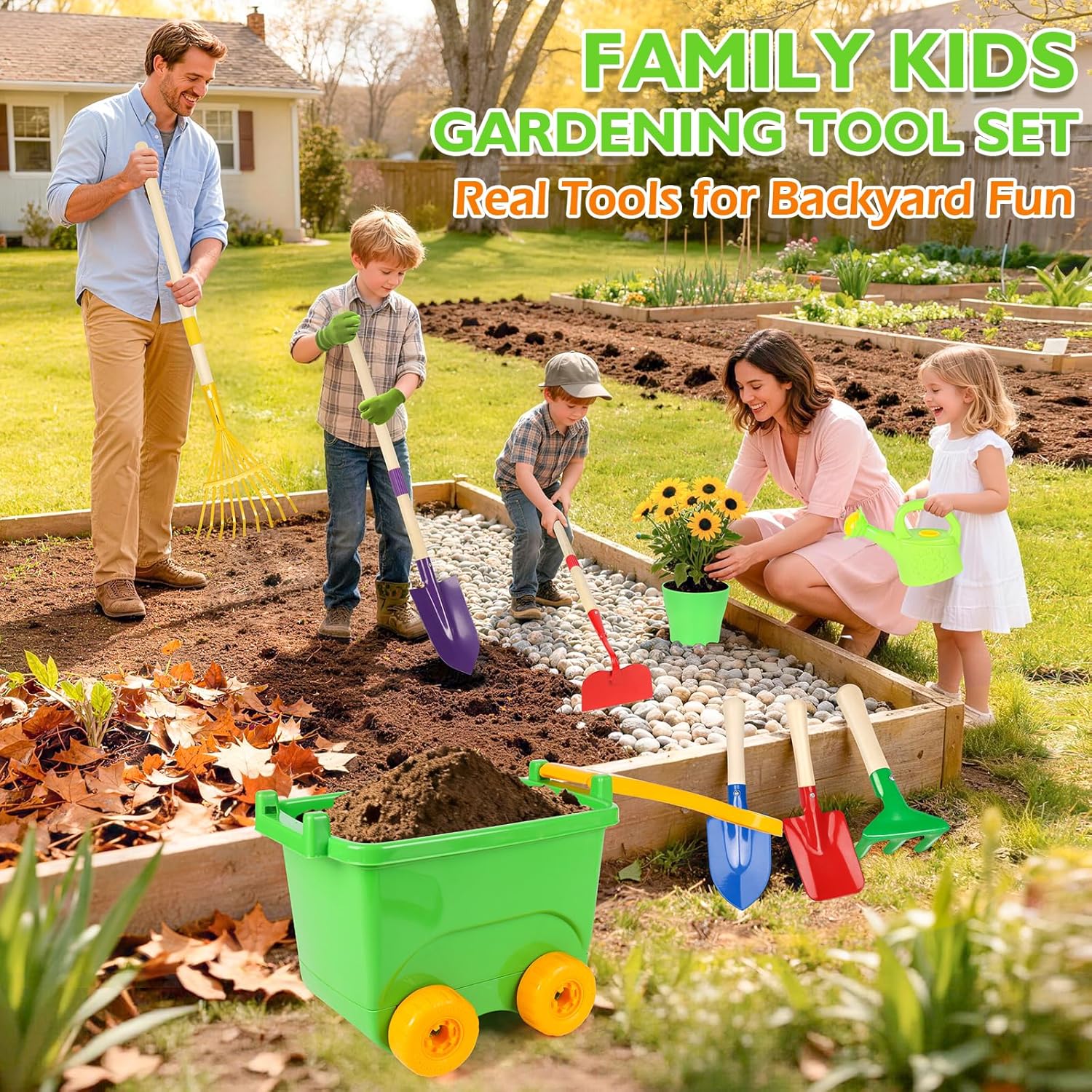 Kids Gardening Set, Outdoor Toys with Wheelbarrow and Kids Garden Tool
