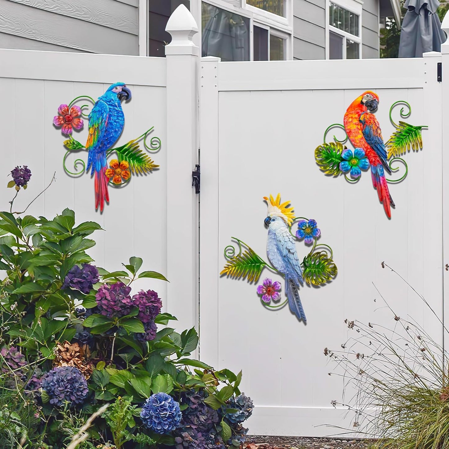 J-Fly Metal Parrots Wall Decor Outdoor Decorations for Yard Garden Dec